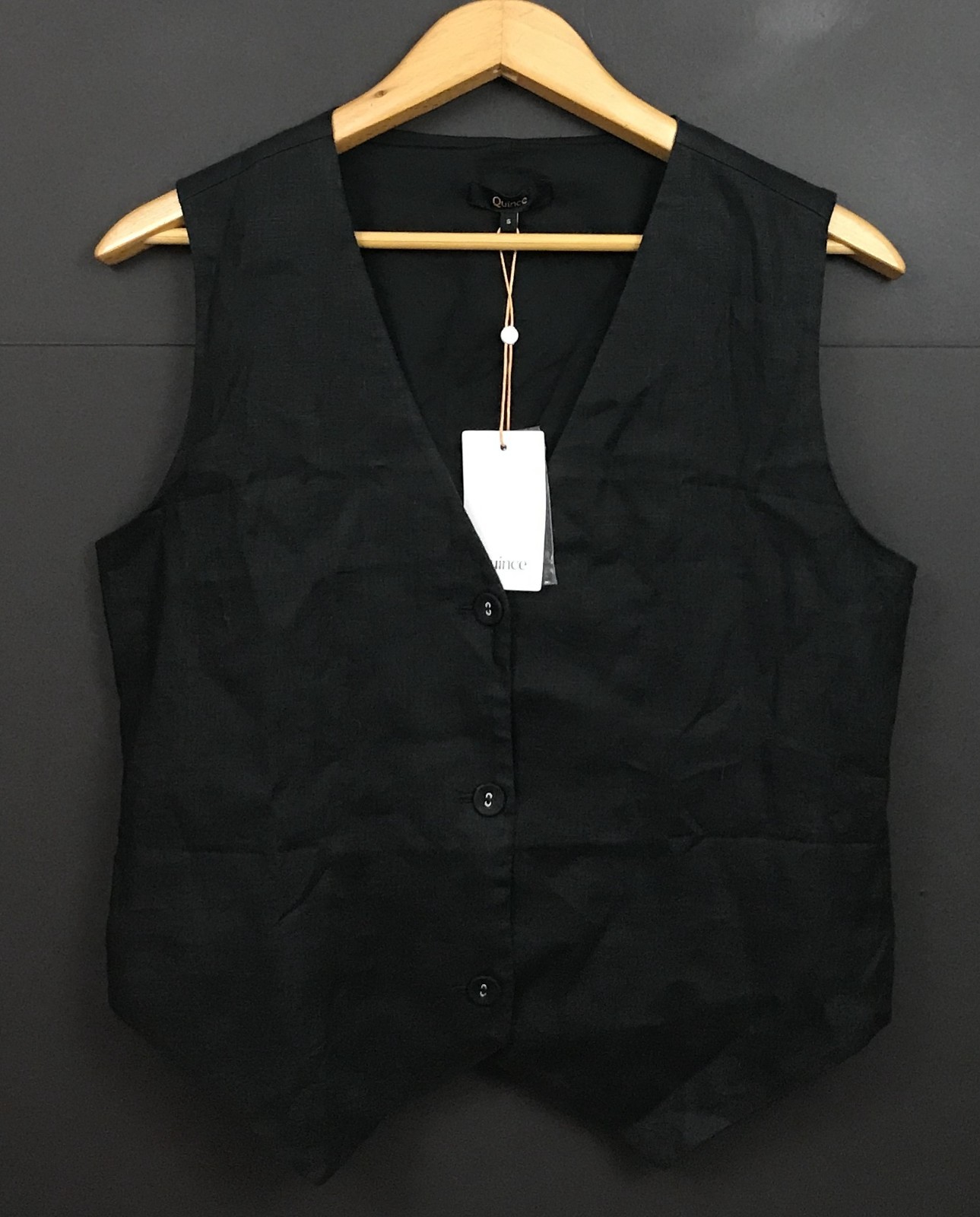 NWT Quince 100% European Linen Vest in Black Women\'s Size Small