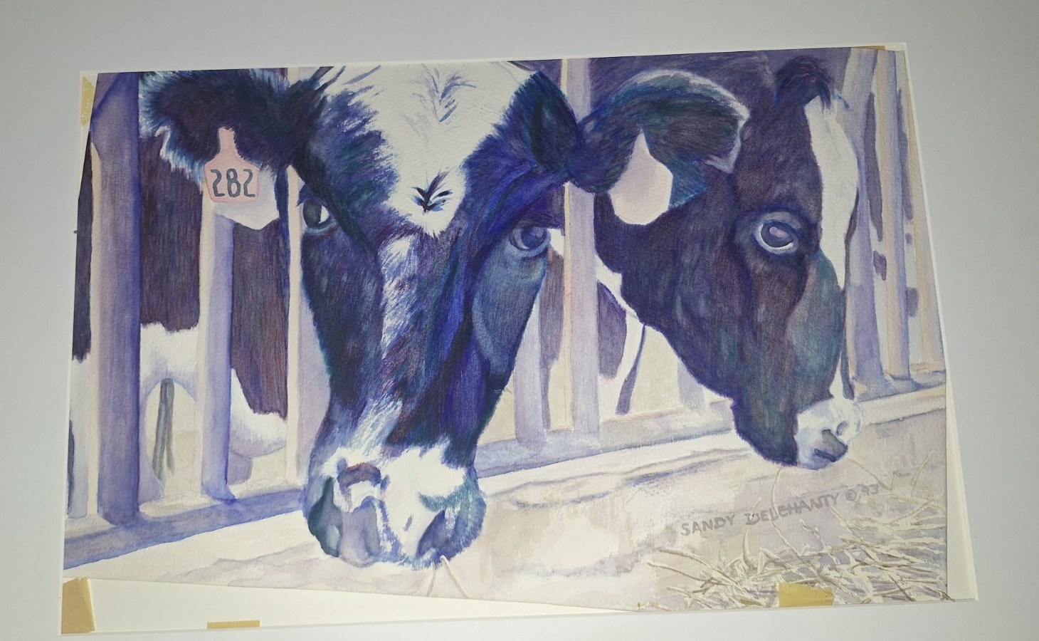 Sandy Delehanty Signed Realism Cows Original WatercolMatted Sandy Delehanty Signed Realism Cows Original WatercolMatted