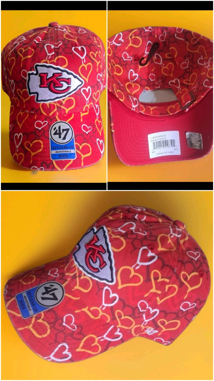 \'47 Kansas City Chiefs Youth Mural Clean Up Adjustable Hat NWT ❤️ Heart Print