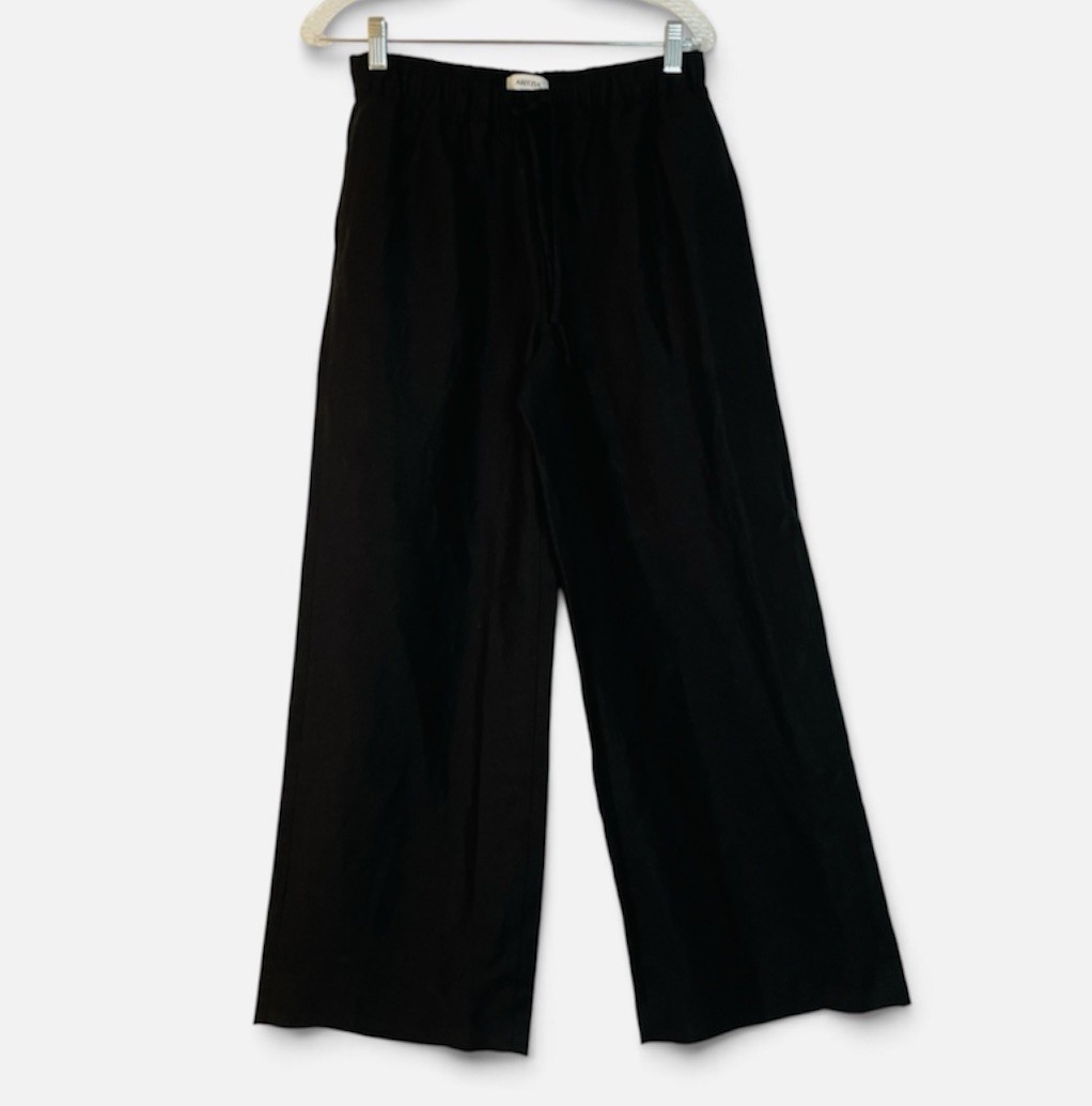 New Aritzia The Lodge Pant Black Linen Blend Wide Leg Pull On Size S Short