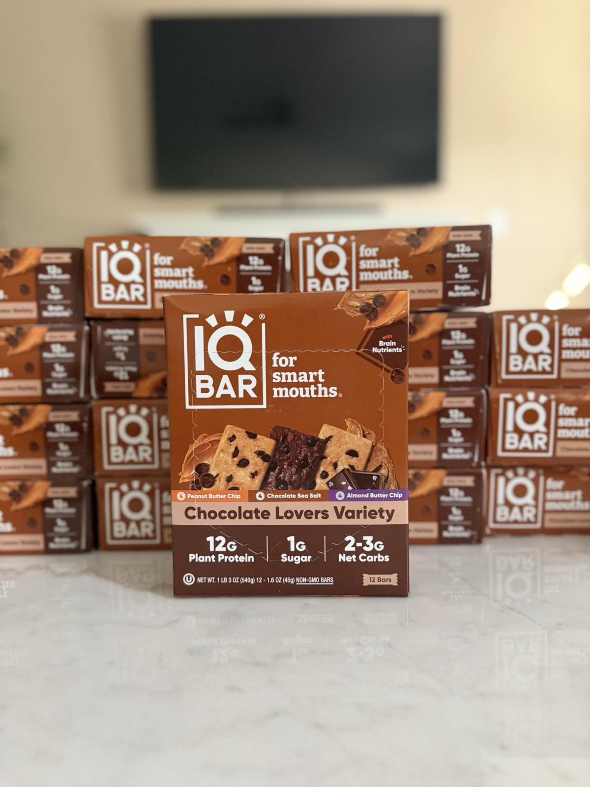 IQBAR Brain and Body Plant Protein Bars - Chocolate Lovers Variety -144ct(12 Pk)