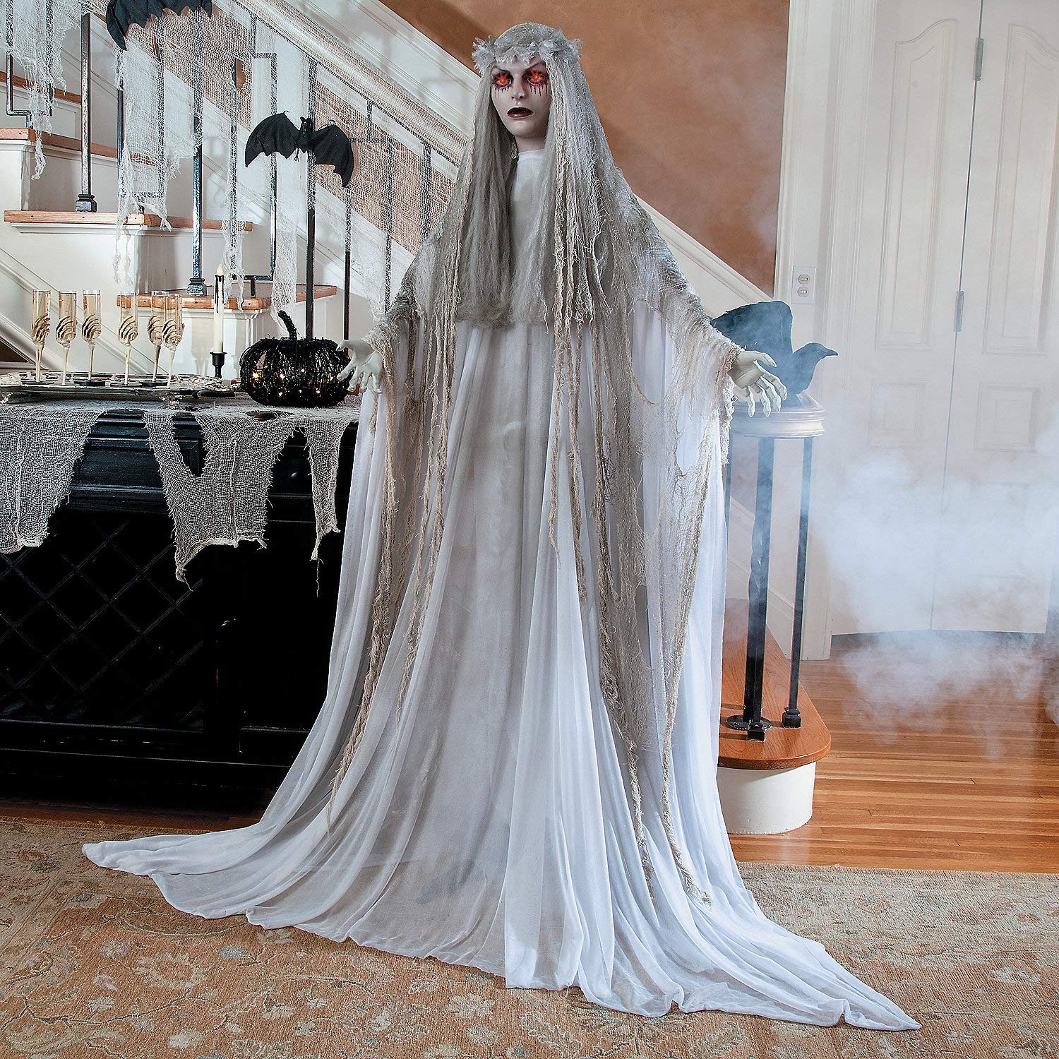 5.7ft Animated Spooky Standing Ghost Girl Halloween Decoration Animated