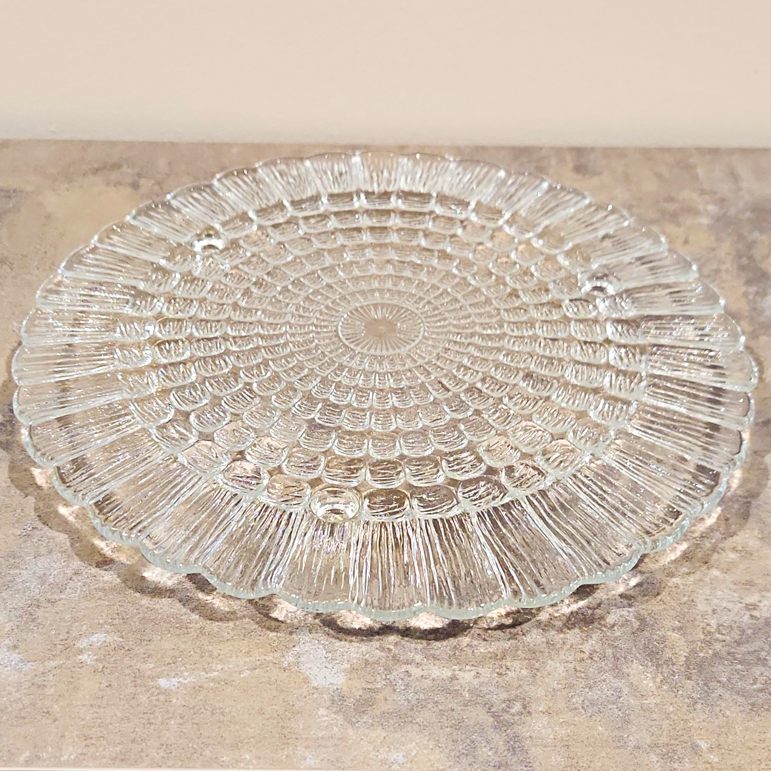 Vintage Zabkowice Footed Glass Cake Stand Plate/Serving Platter - Poland 11.5in