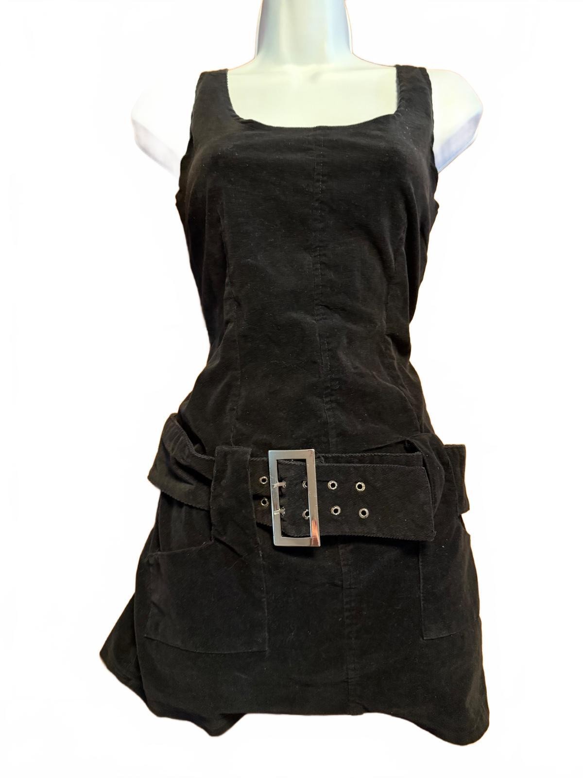 Vintage 90s Y2K Wet Seal Black Velvet Belted Mini Dress Small