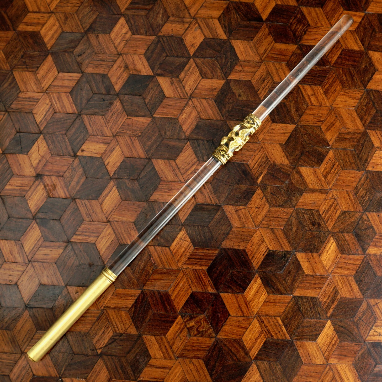 Antique French Empire Gilt Ormolu Glass Dip Pen Writing Calligraphy