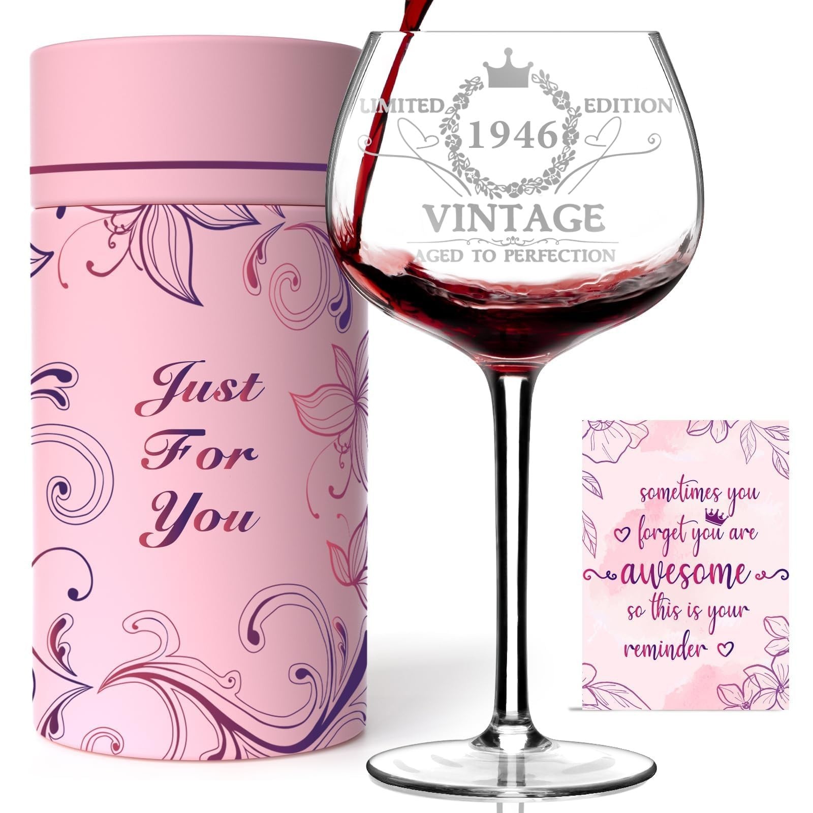 80th Birthday Gifts for Women, Vintage 1946 Engraved Wine Glass in Gift Box