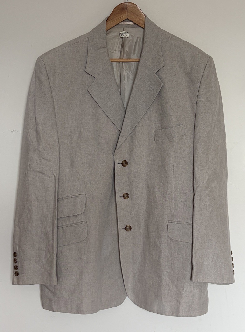 Vintage James Meade 100% Linen Sport Coat Mens 46L Oatmeal Beige Jacket