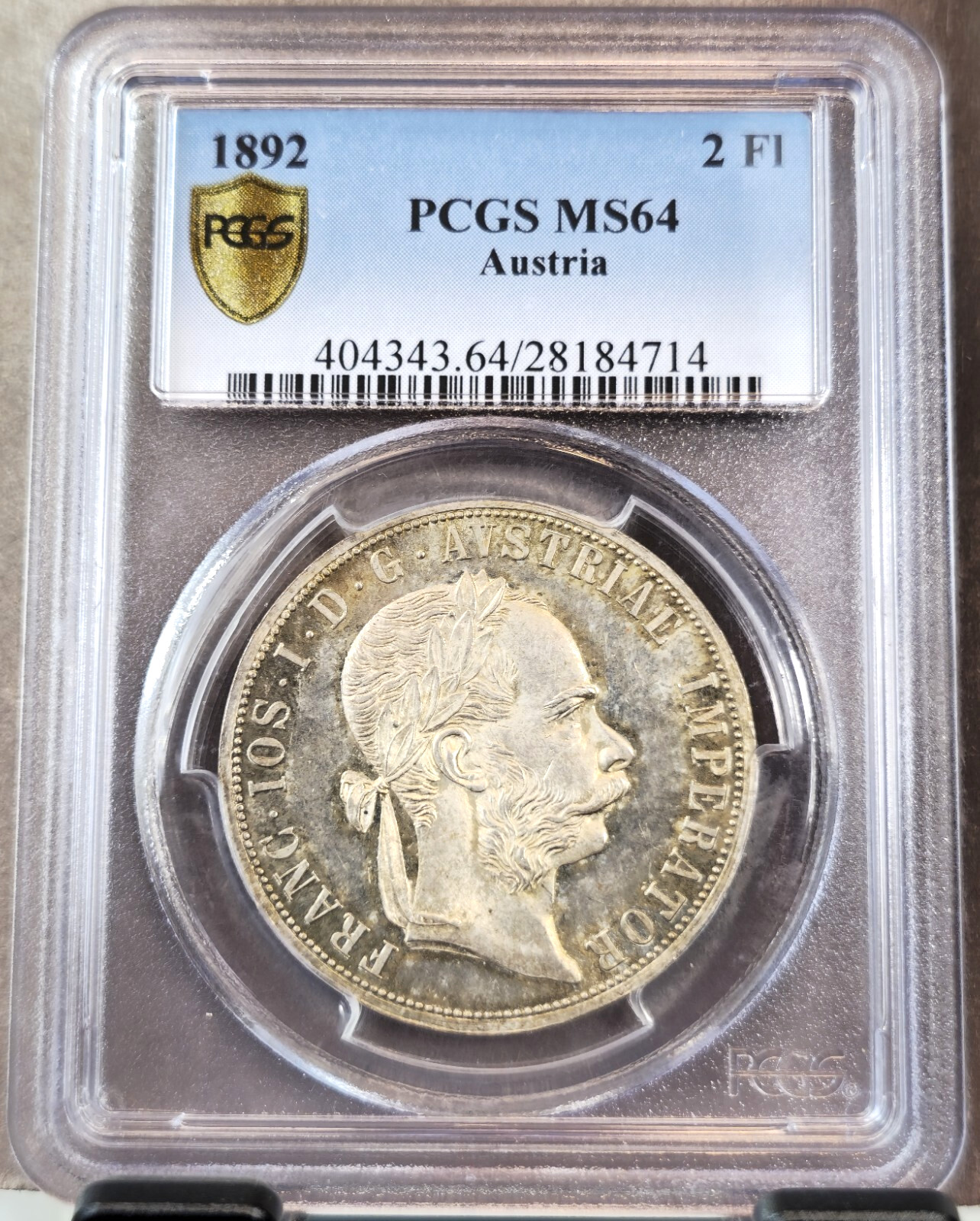 1892 AUSTRIA SILVER 2 FLORINS FRANZ JOSEPH PCGS MS 64 RARE LOW MINTAGE KEY DATE 1892 AUSTRIA SILVER 2 FLORINS FRANZ JOSEPH PCGS MS 64 RARE LOW MINTAGE KEY DATE