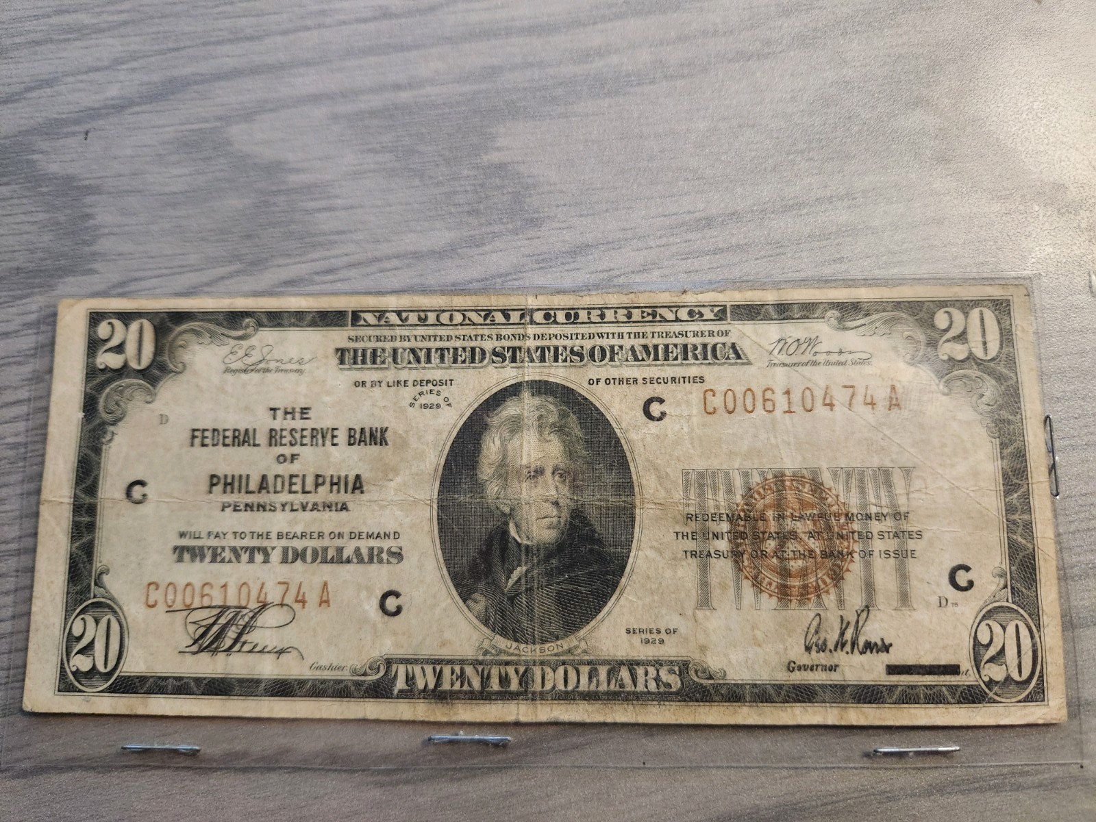 1929 $20.00 National Currency Brown Bill