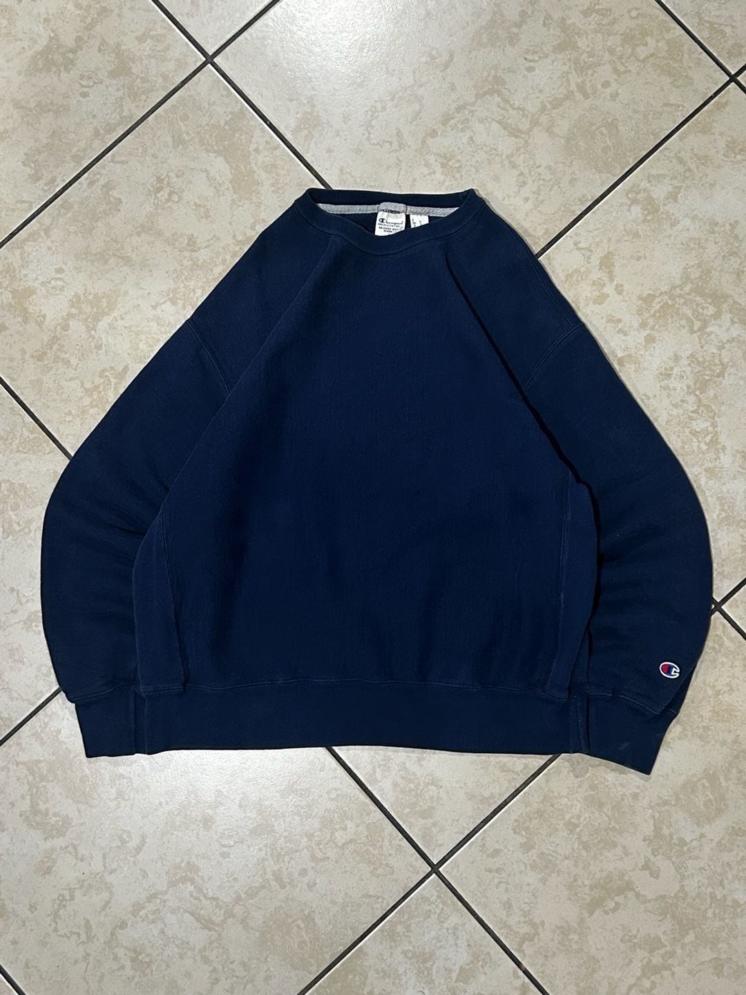Vintage Champion Reverse Weave Warm Up Size L Navy Blue Crewneck Sweatshirt