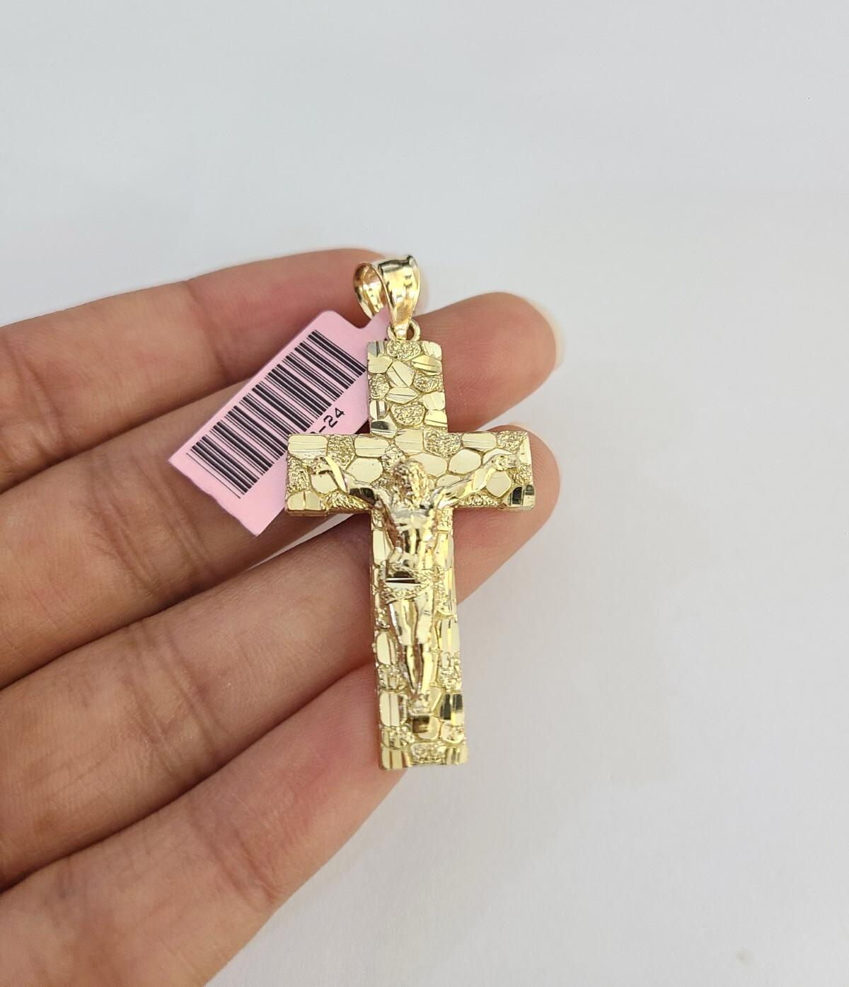 Mens 14k Yellow Gold Pendant Nugget Jesus Cross Charm REAL 14Kt Religious