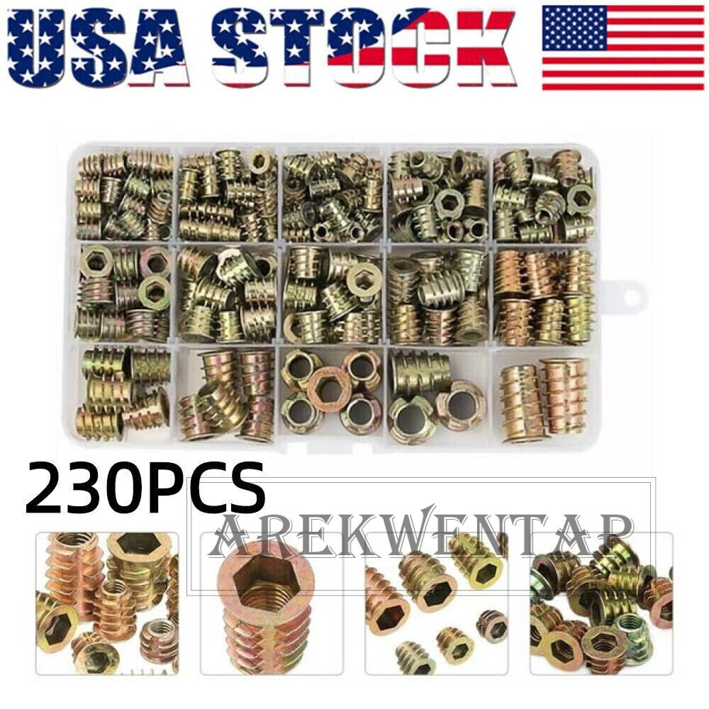 230pcs Threaded Inserts Nuts Wood Insert Furniture Nuts Kit M4 M5 M6 M8 M10