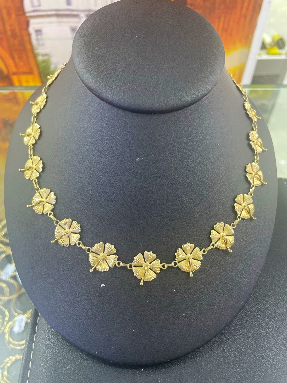 14kt Yellow Gold Hibiscus Design Necklace, 18in 23.1g, Brand New