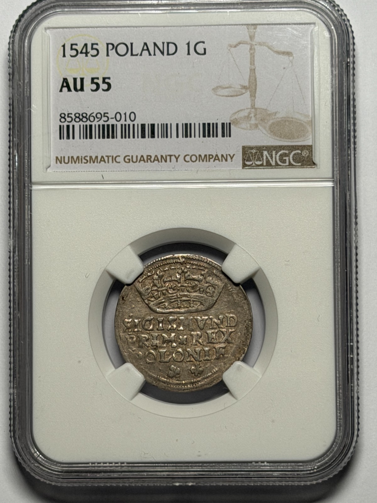 Sigismund I the Old groschen 1545 Kraków NGC AU55