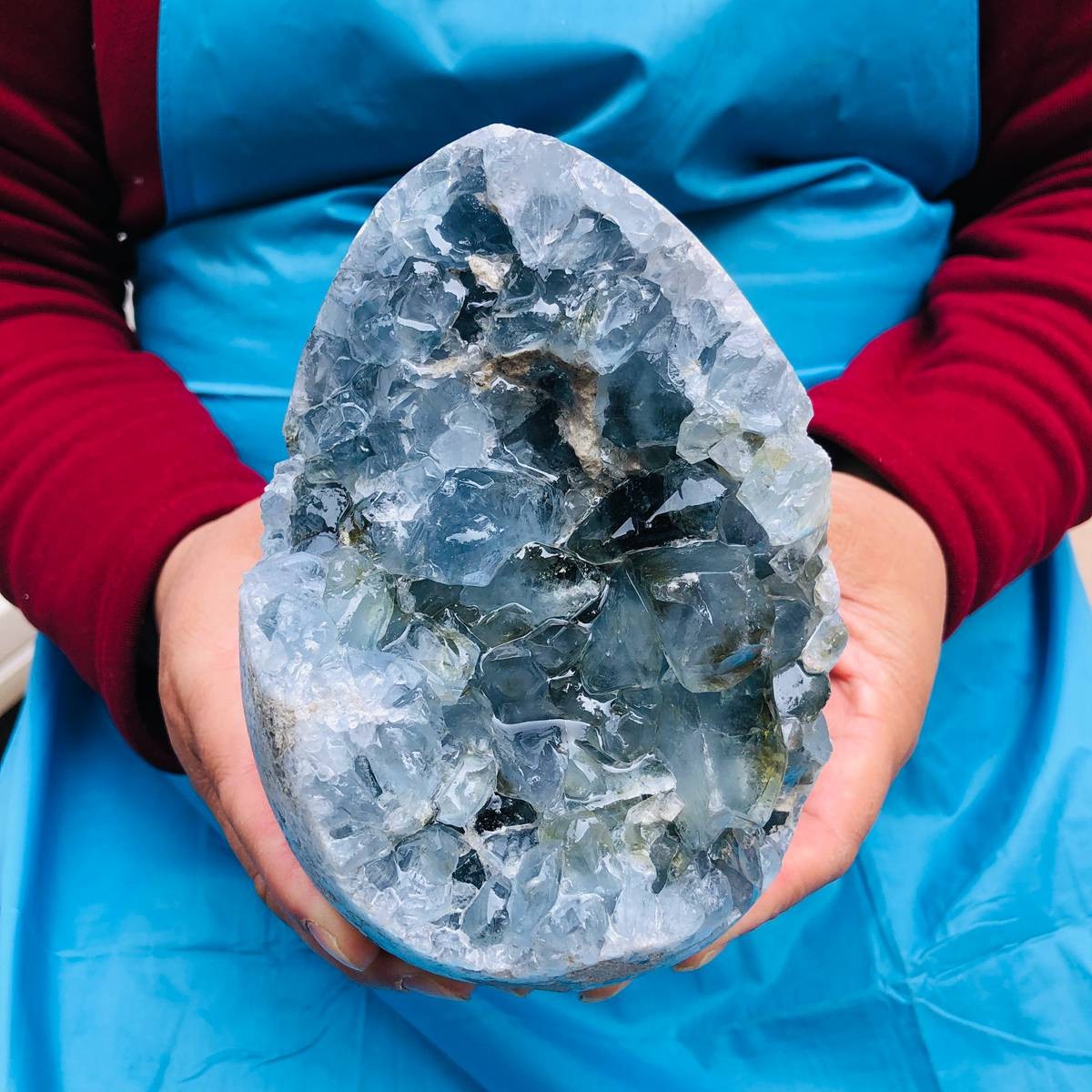 5.65LB Natural Blue Celestite Geode Quartz Crystal Mineral Specimen Healing