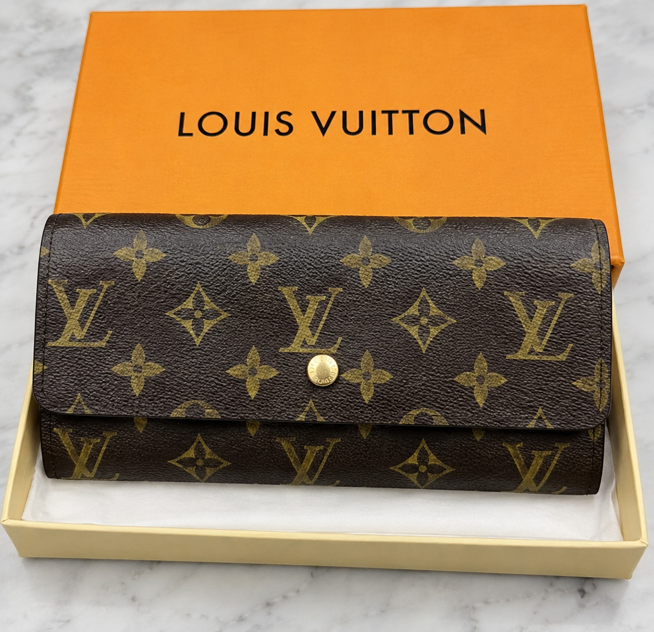  Authentic Louis Vuitton Portefeuille Sarah Monogram Long Brown Wallet