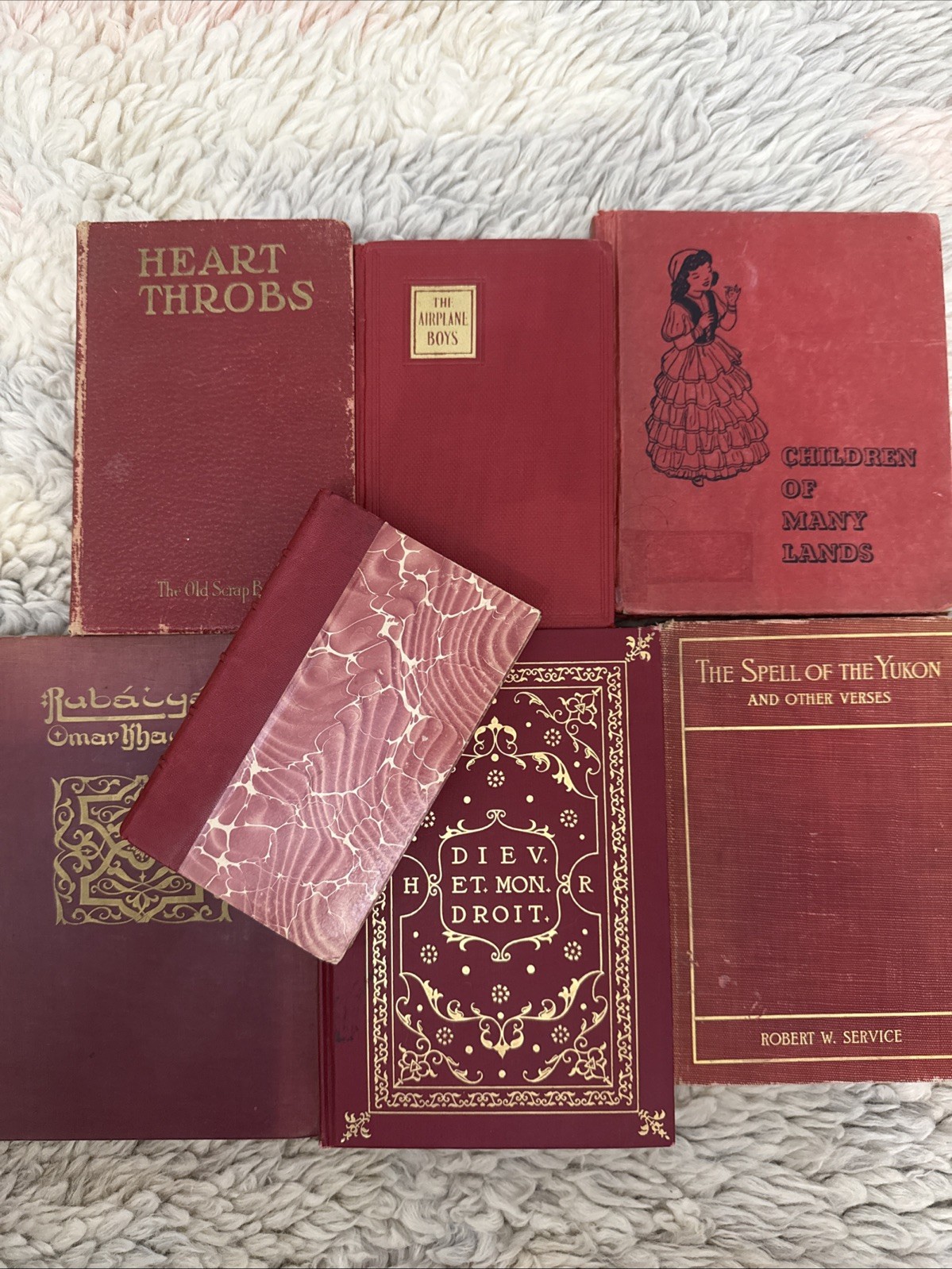 7 Lot RED Antique Vintage Old Beautiful Distressed Staging Books Library Decor