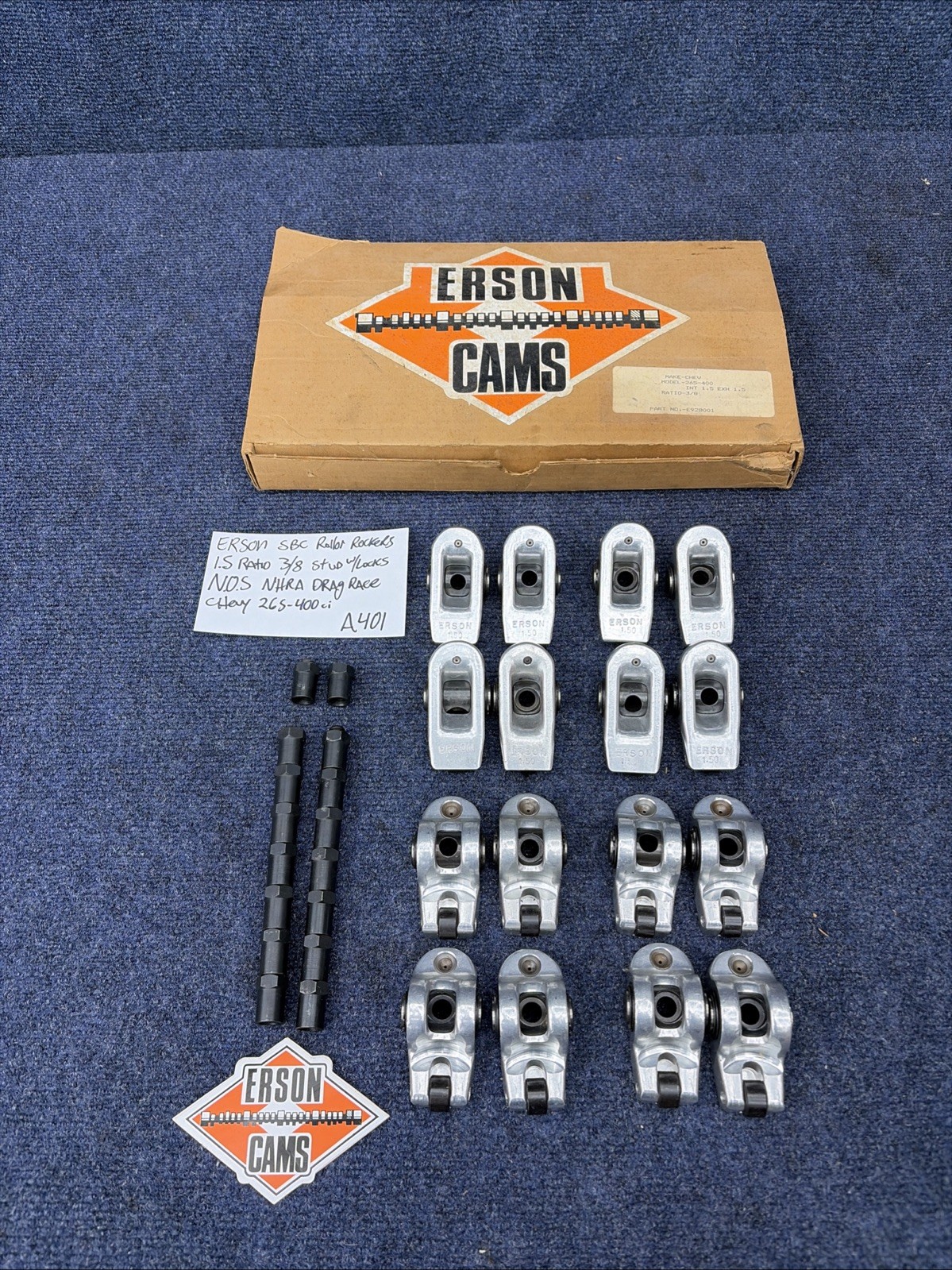 Erson SBC Roller Rocker Arms 1.5 Ratio 3/8 Stud W/Locks NHRA Drag Race Chevy Nos