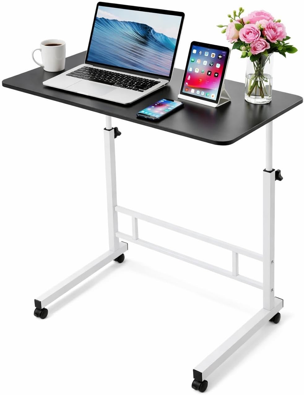 Rolling Laptop Table Height Adjustable Stand Up Desk Bedside Computer Bed Table Rolling Laptop Table Height Adjustable Stand Up Desk Bedside Computer Bed Table