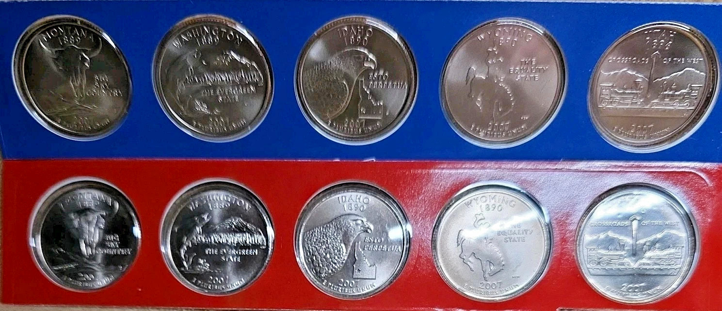 2007 P&D State Quarters Set, 10 Coins from US Mint-BU Statehood Cello 25c Satin 2007 P&D State Quarters Set, 10 Coins from US Mint-BU Statehood Cello 25c Satin