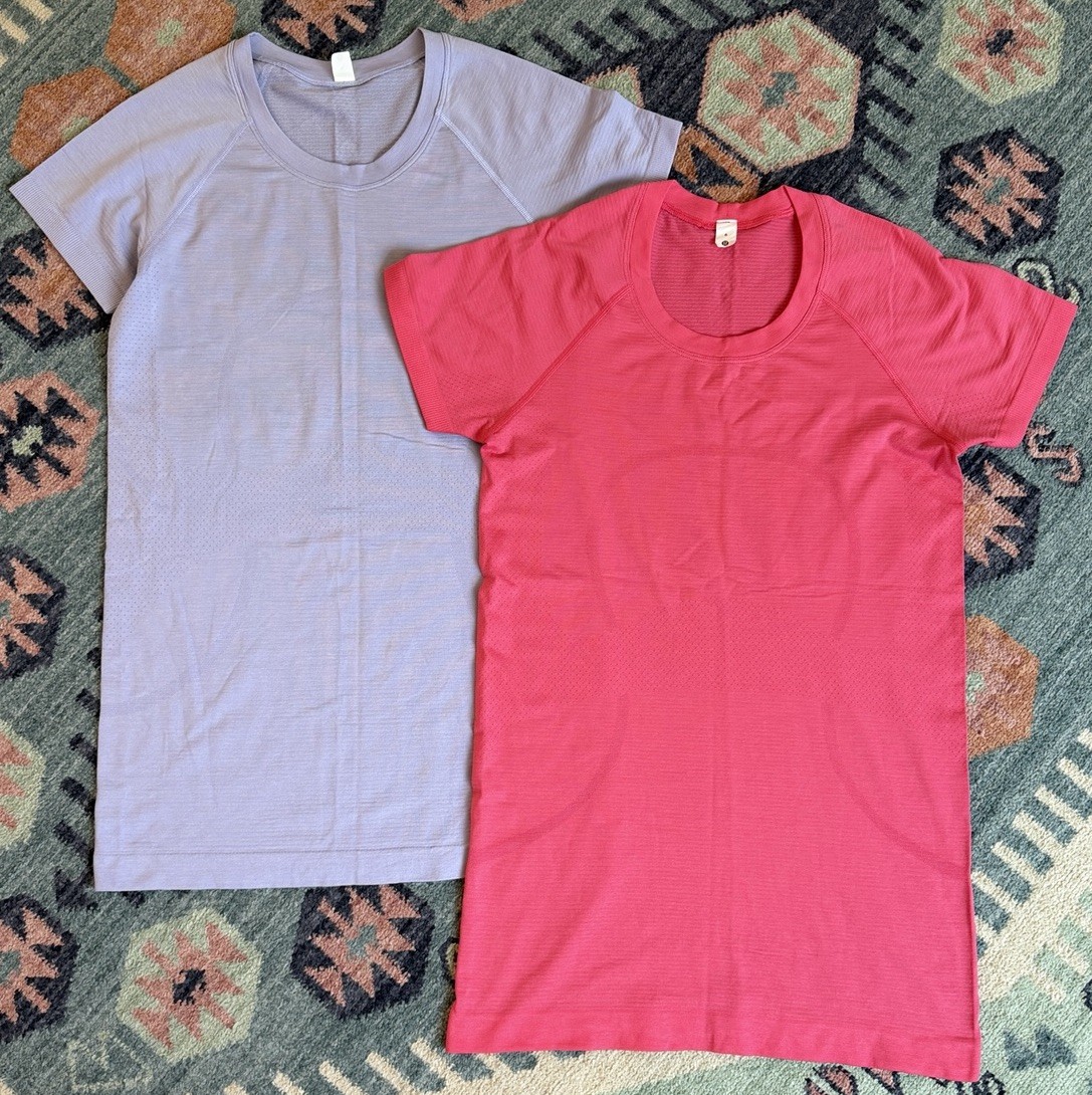 Lululemon Swiftly Tech Short Sleeve Shirt Lot of 2 Purple & Pink Women’s Size 6 Lululemon Swiftly Tech Short Sleeve Shirt Lot of 2 Purple & Pink Women’s Size 6