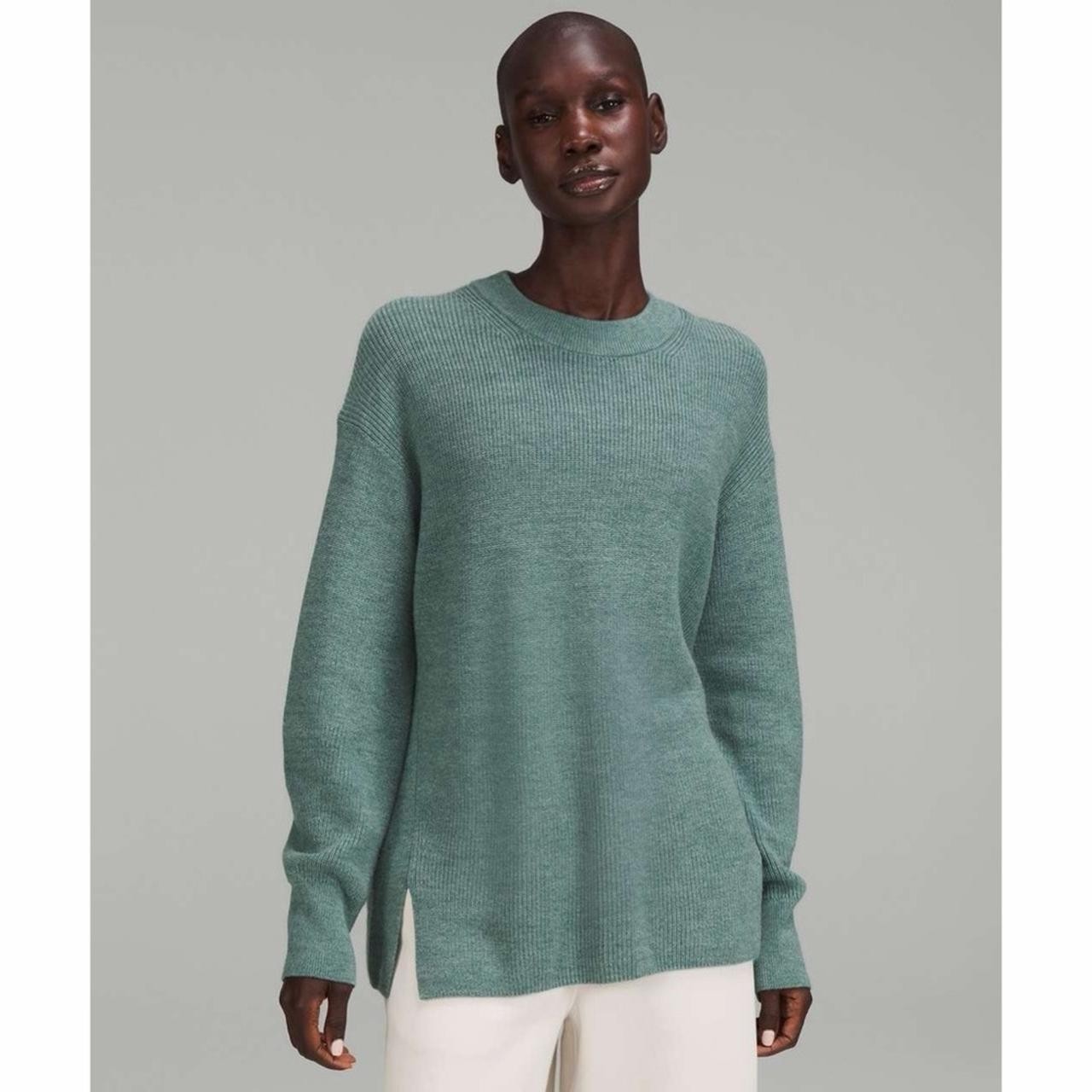 Lululemon Merino Teal Wool Blend Ribbed Crewneck Sweater 6 warm cozy lagenlook Lululemon Merino Teal Wool Blend Ribbed Crewneck Sweater 6 warm cozy lagenlook