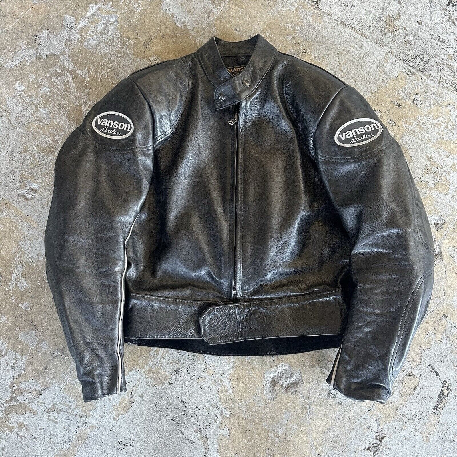 Vanson unique Leather Motorcycle Race vintage black jacket Vanson unique Leather Motorcycle Race vintage black jacket