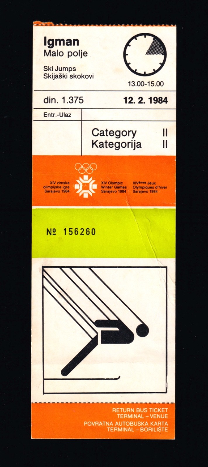 1984 Sarajevo Olympics Original Ticket Igman Ski Jumping