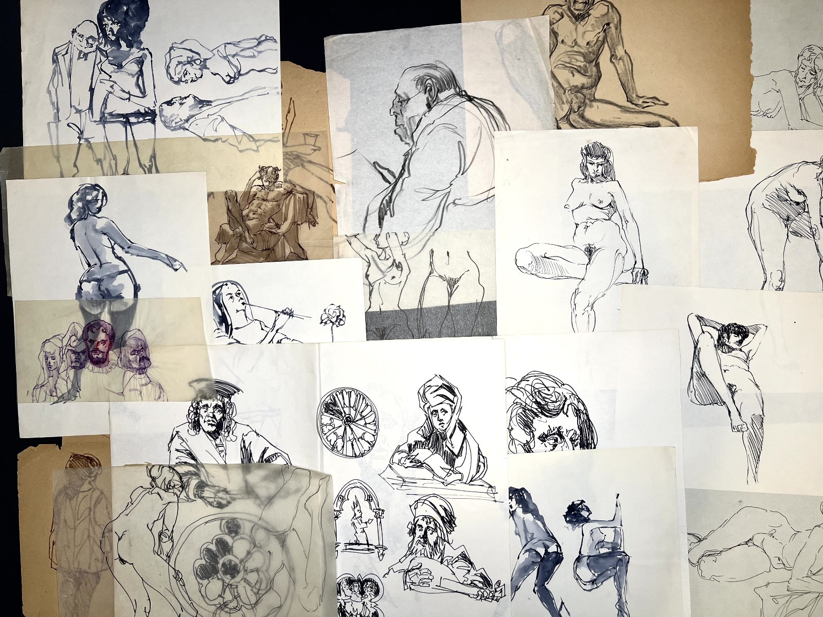 Herbert Leopold-Lot of 21 Figure-Portrait Studies-Late 20th Century Drawings