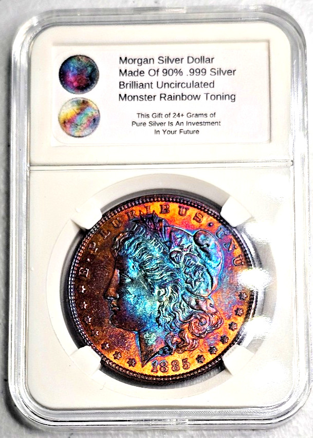 Morgan Silver Dollar Brilliant Uncirculated 1885 Monster Rainbow Toned Gift