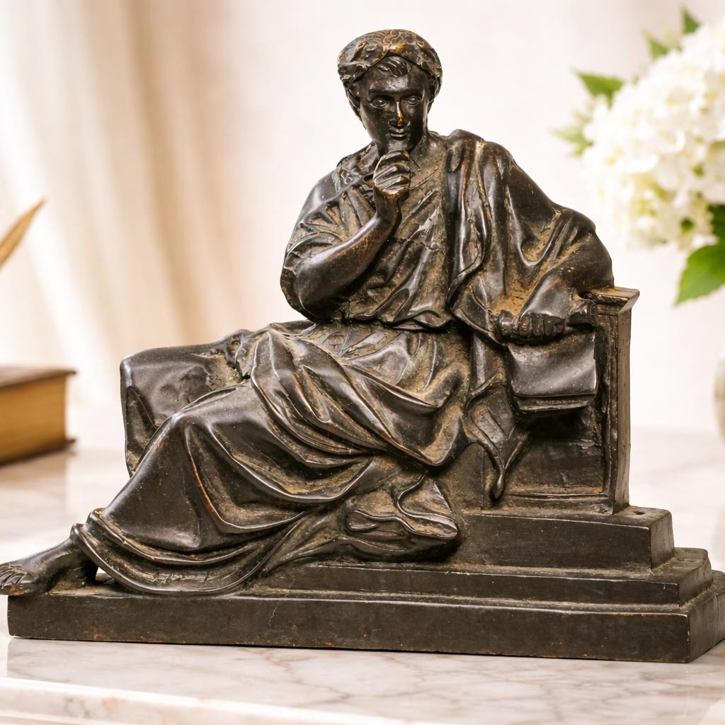 Neoclassical Antique Bronze Statue Sculpture Man Ancient Philosopher