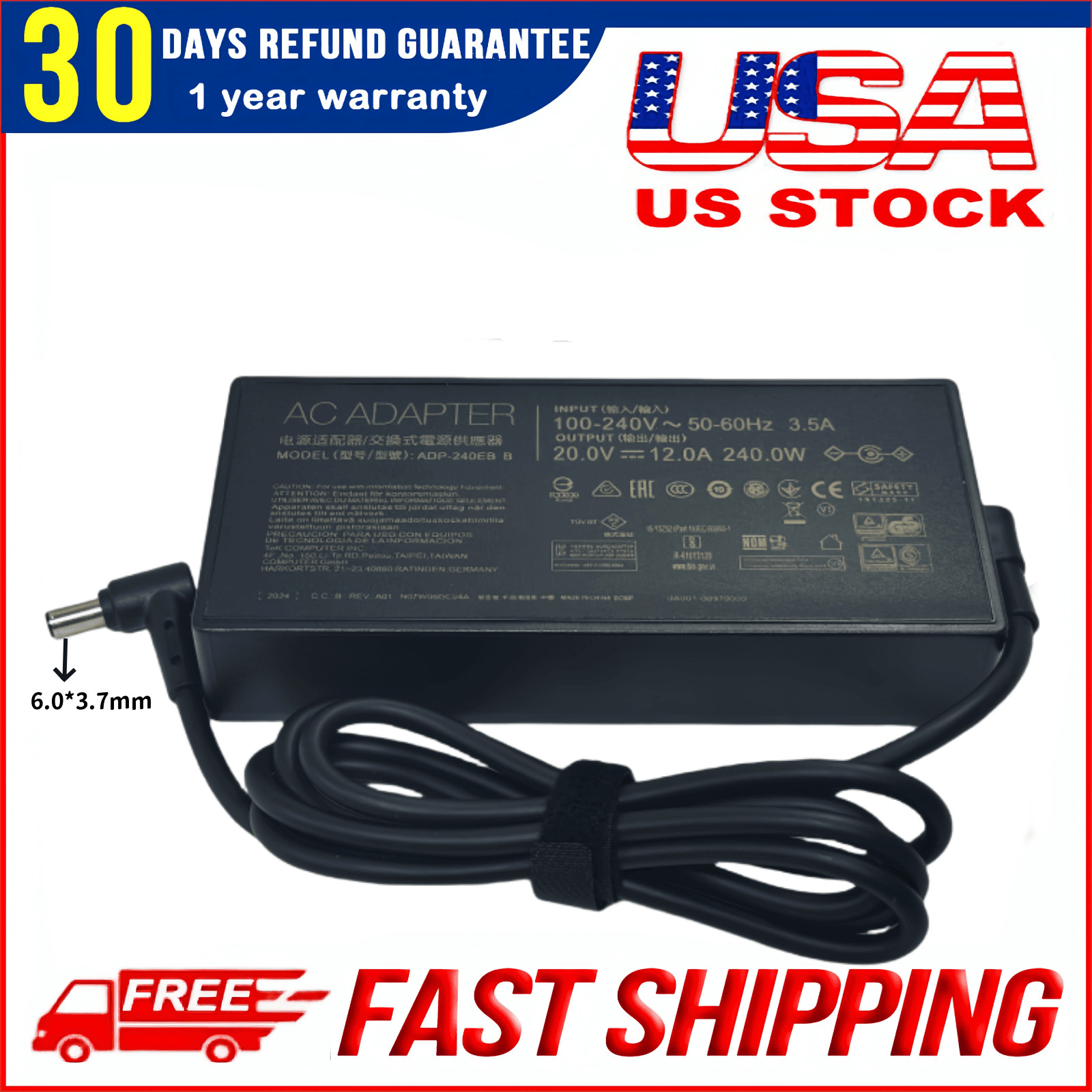 New OEM Original  ADP-240EB B 240W 20V 12A AC Adapter Charger for ASUS UX582HS