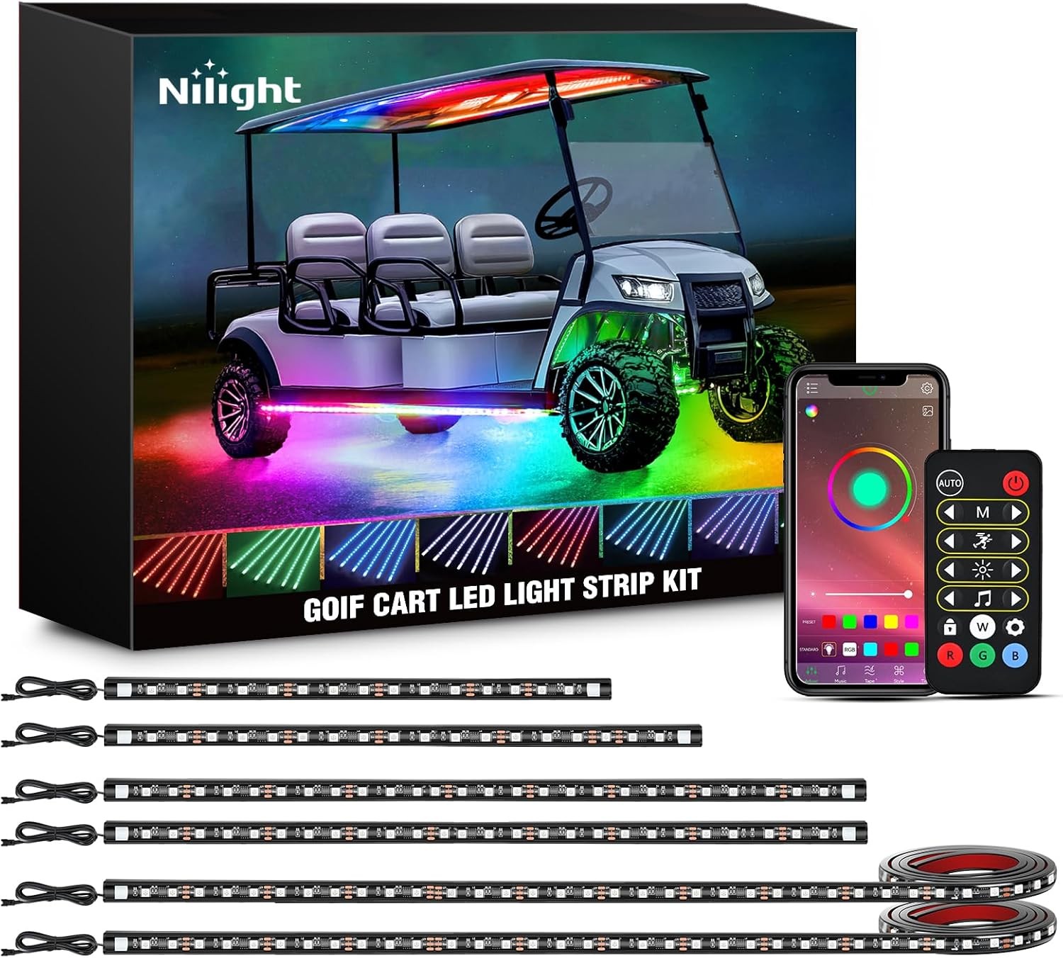 Nilight 6PCS Golf Cart Underbody Light Kit Multi-Mode Neon Accent Lighting