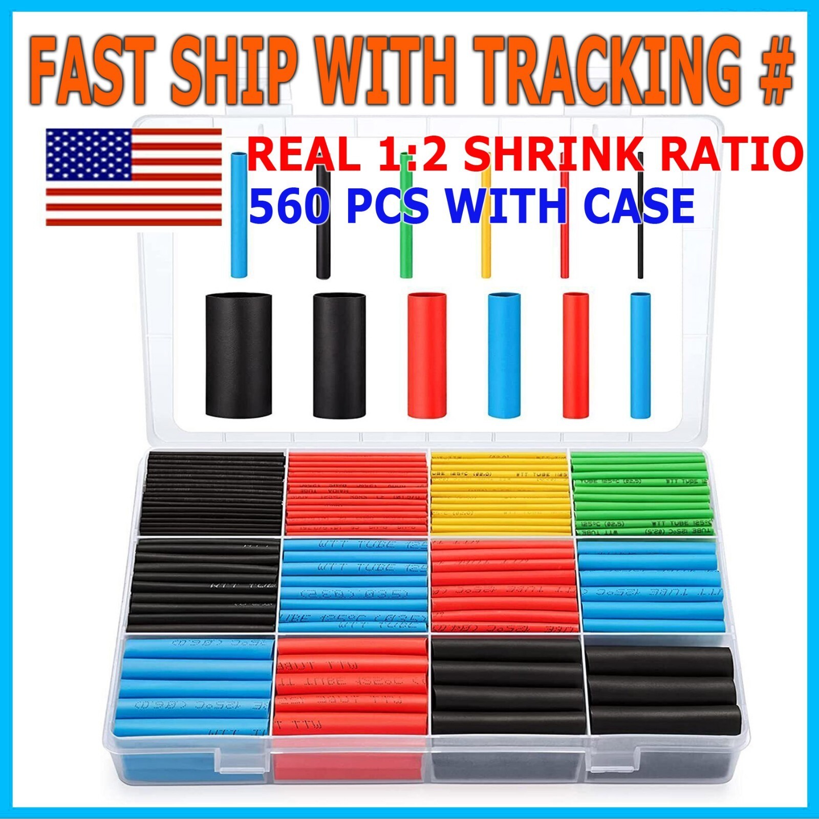 560x Assorted Heat Shrink Cable Wire Tubing Tube Sleeve Kit Car Electrical Wrap
