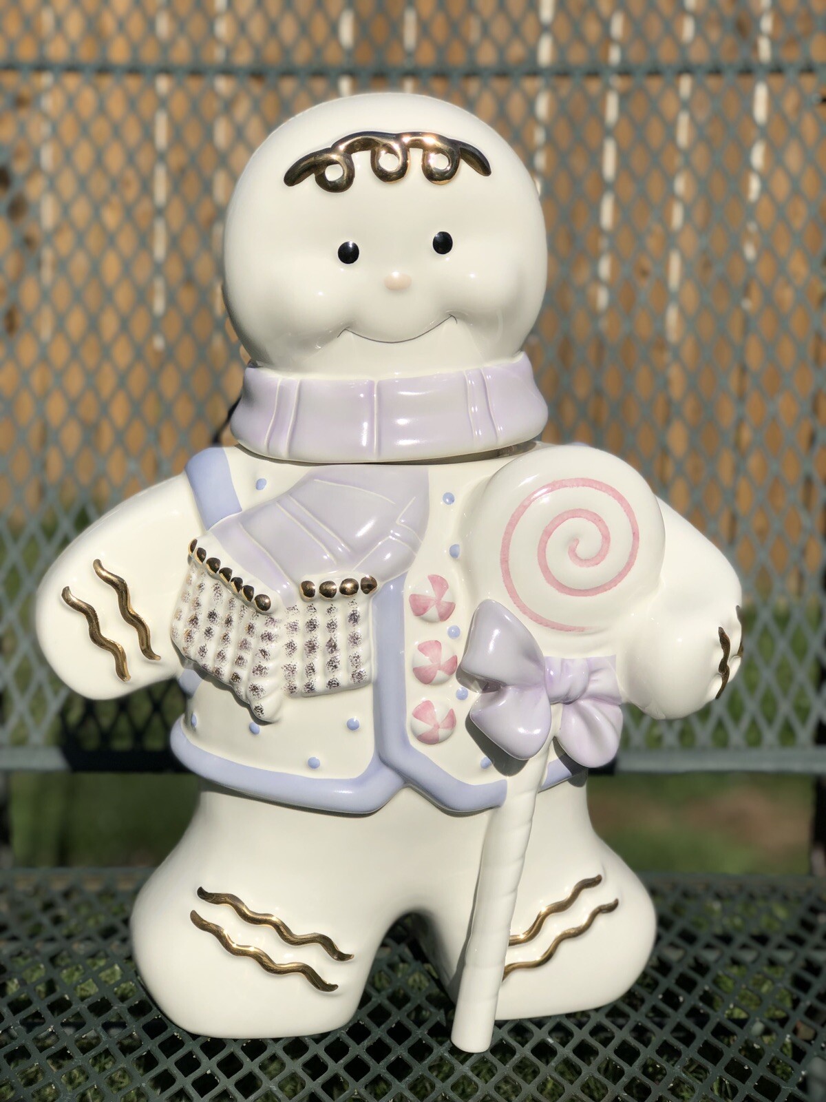 New Lenox The Gingerbread Man Ceramic Decorated 22” 24 K Accents Cookie Jar