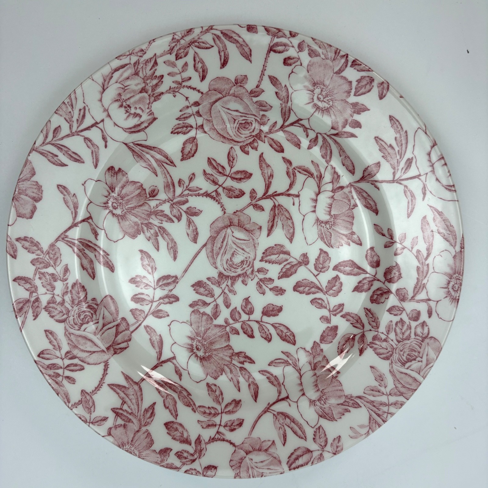 Churchill England Maroon Floral Transferware Plate Roses Made in England ~8.5 Churchill England Maroon Floral Transferware Plate Roses Made in England ~8.5