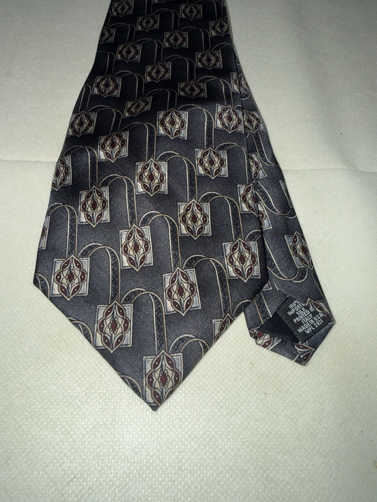 Vintage American Traditions 100% Silk Tie Navy Burgundy Geometric Made USA Vintage American Traditions 100% Silk Tie Navy Burgundy Geometric Made USA