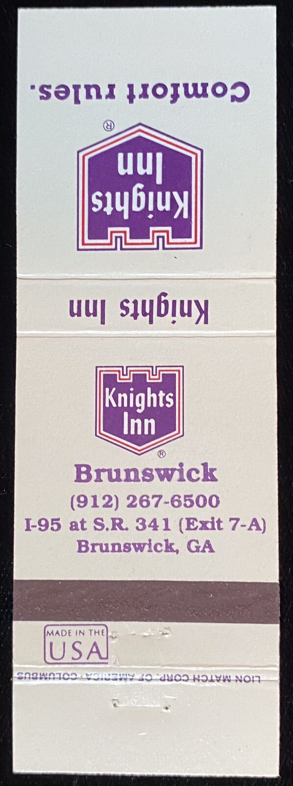 KNIGHTS Inn Brunswick Georgia Vintage Matchcover B-3919