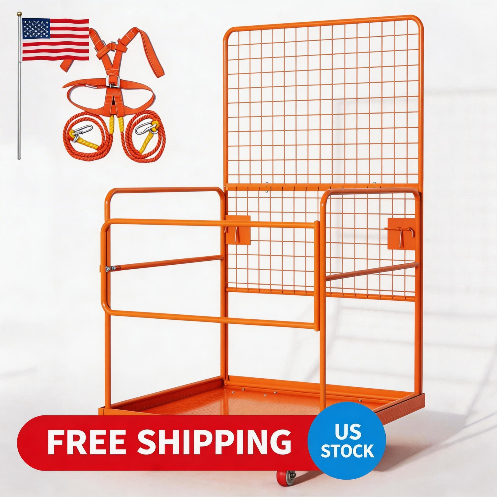 45 inch x 43 inch Cage, Max. 2200 LBS Forklift Man Basket with Harness Forklift