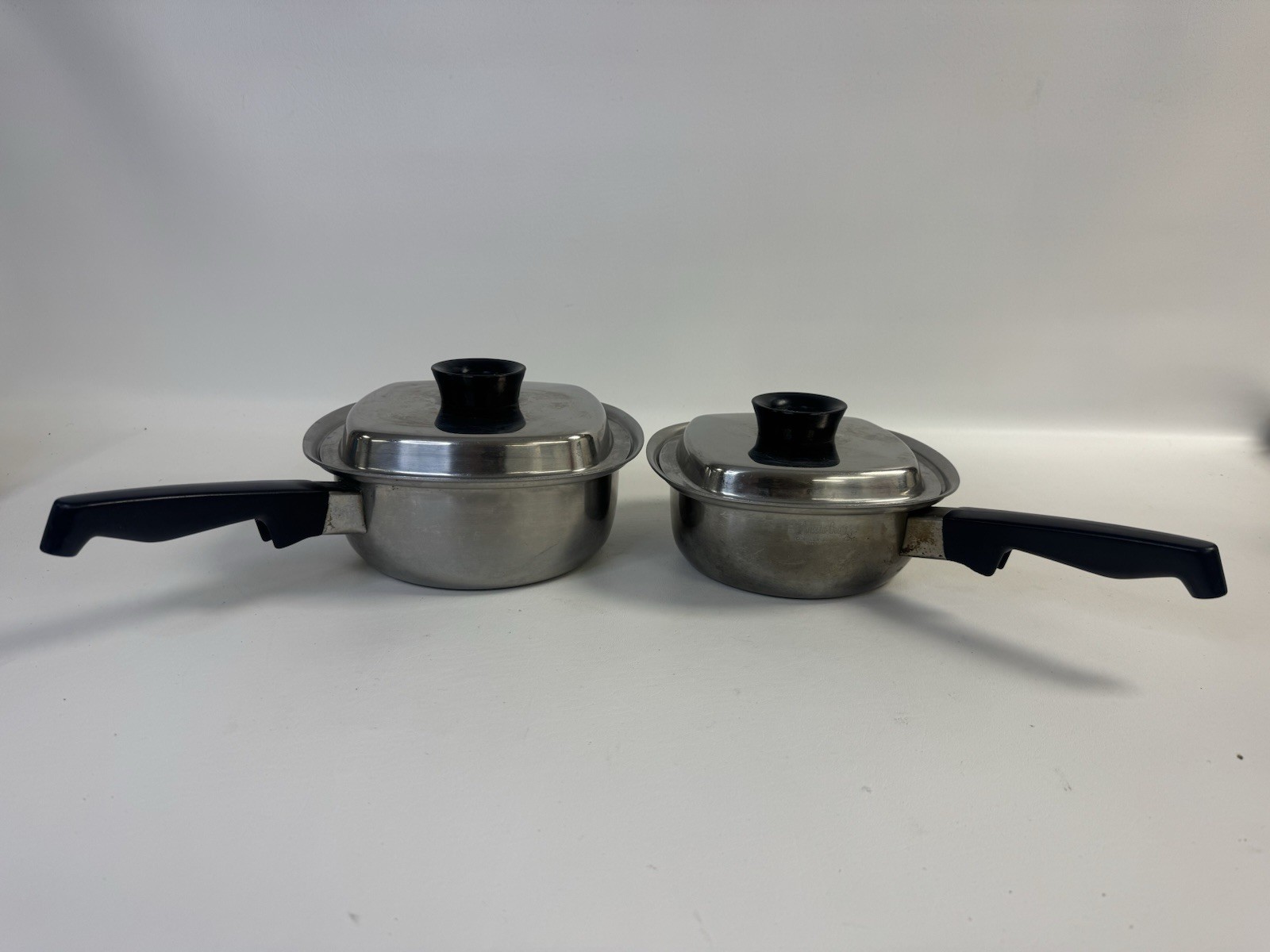 Vtg Aristo-Craft 4 Pc Set Stainless Steel Square Cookware Sauce Pans Skillets