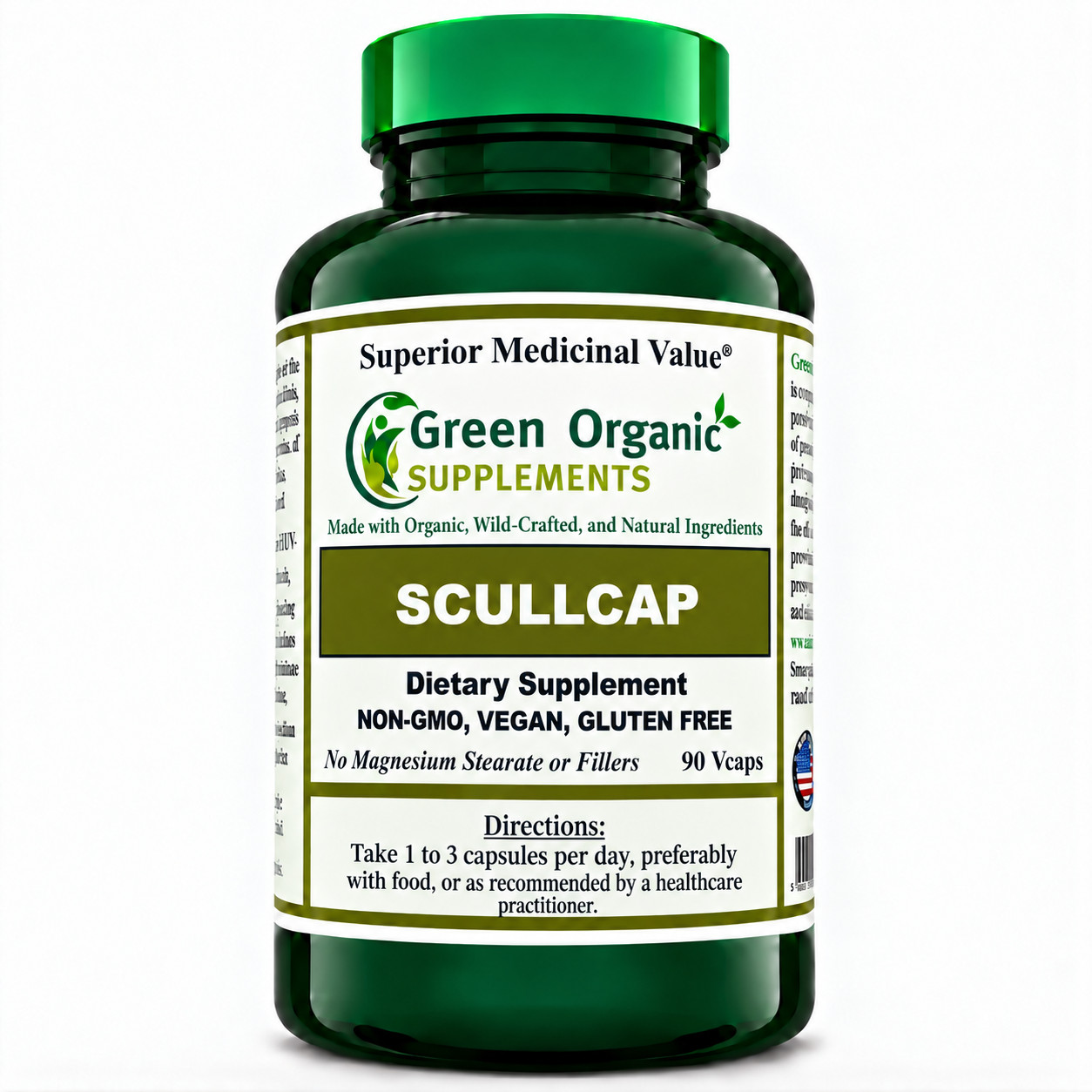 Green Organic Supplements Scullcap- Hand Made, Vegan 90 VCaps, Protect the Liver