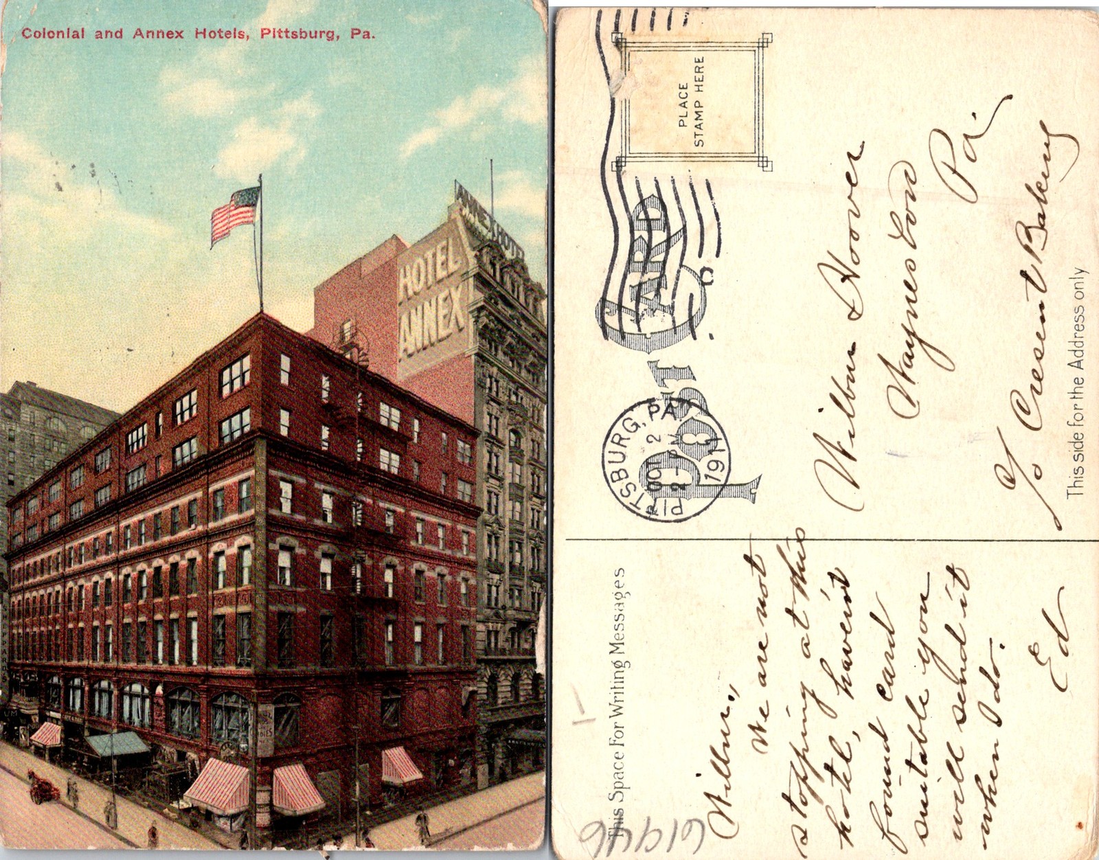 Pittsburgh PA Colonial And Annex Hotel Buildings Postcard 61946