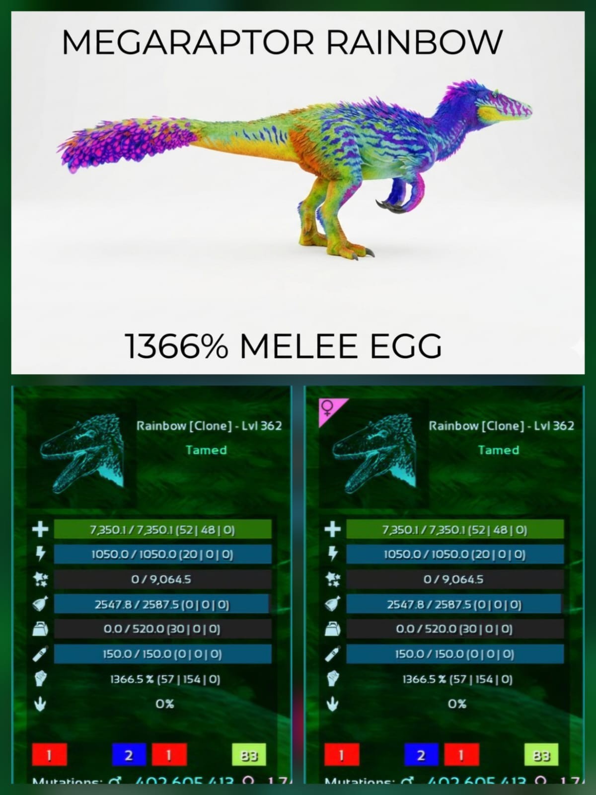 MEGARAPTOR TOP STATS  EGG PAIR -  Ark Survival Ascended Official PVE PC/XBOX/PS5