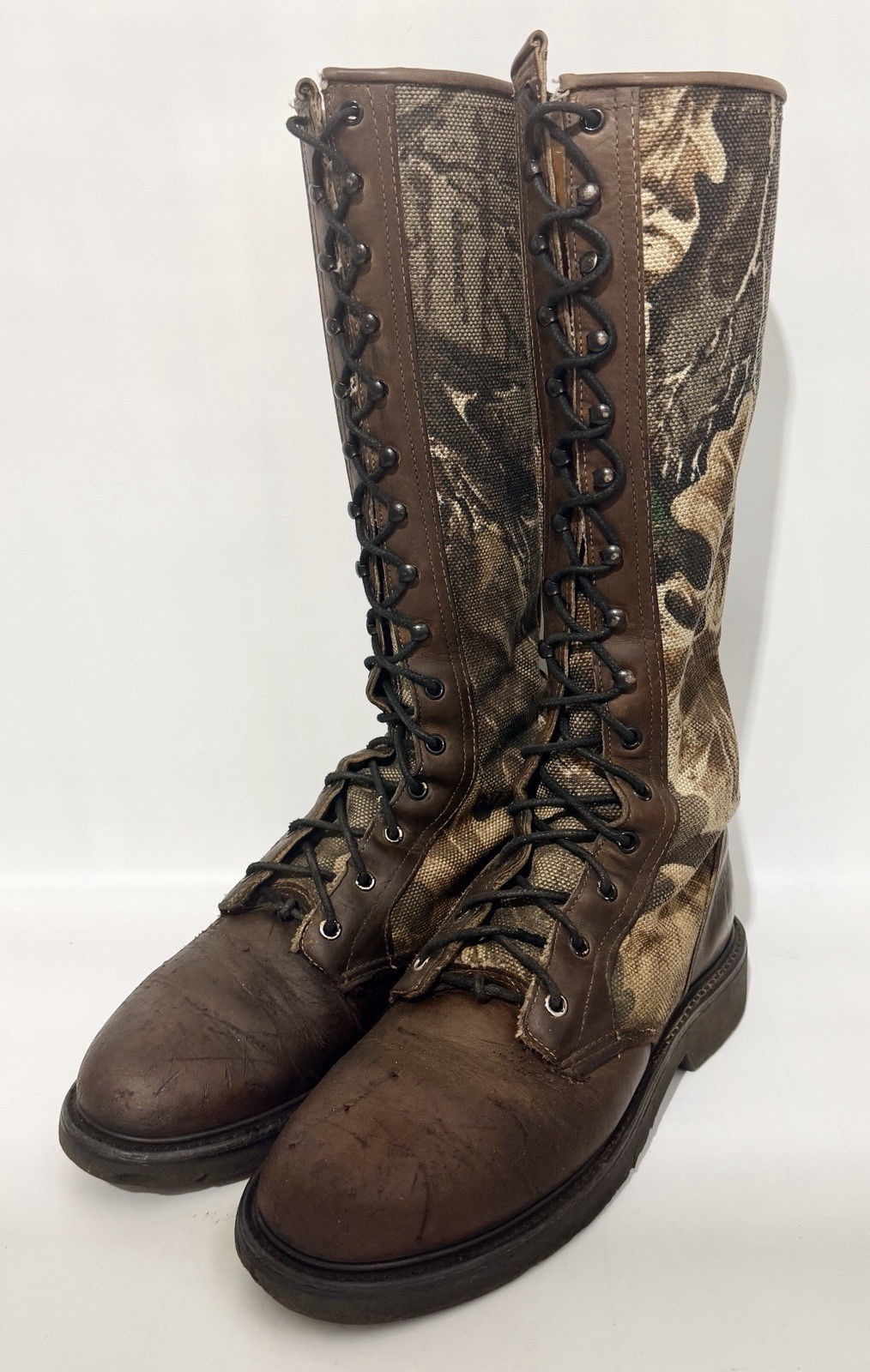Vintage Chippewa 29401 Snake Boots 9D USA Camo Leather Lace Up Hunting