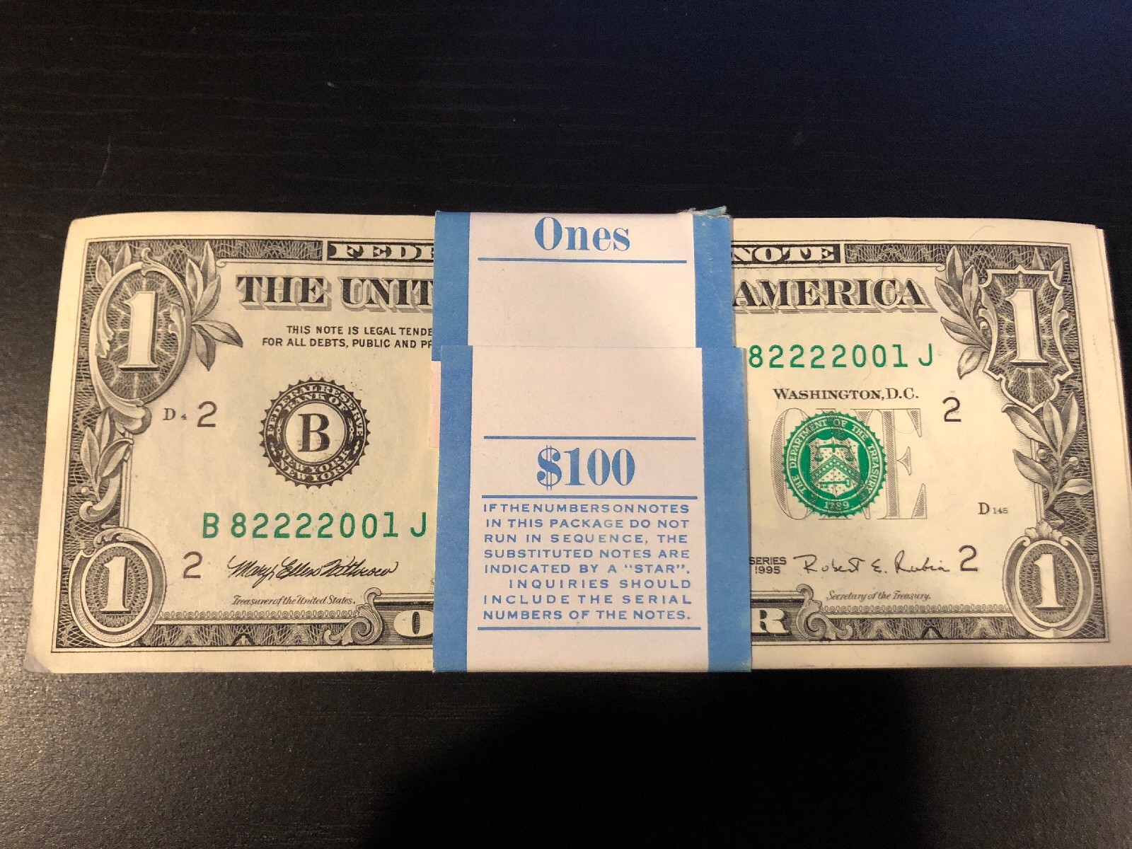 1995 One Dollar ($1) Bill Uncirculated Consecutive Sequential BEP Wrap - 1 Note 1995 One Dollar ($1) Bill Uncirculated Consecutive Sequential BEP Wrap - 1 Note