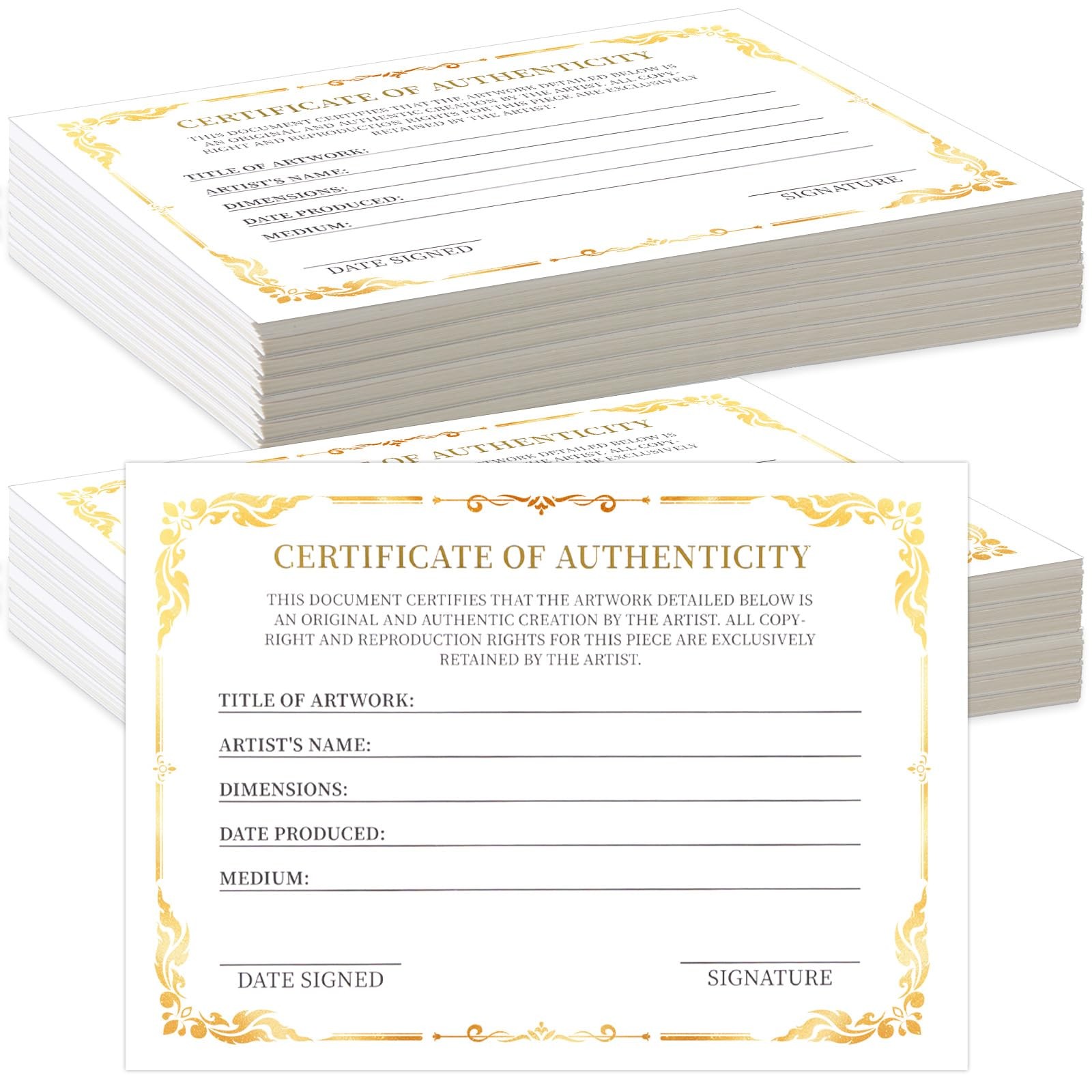 48 PCS 5x7 Inch Certificate Of Authenticity Premium Perfect For Art Valuation