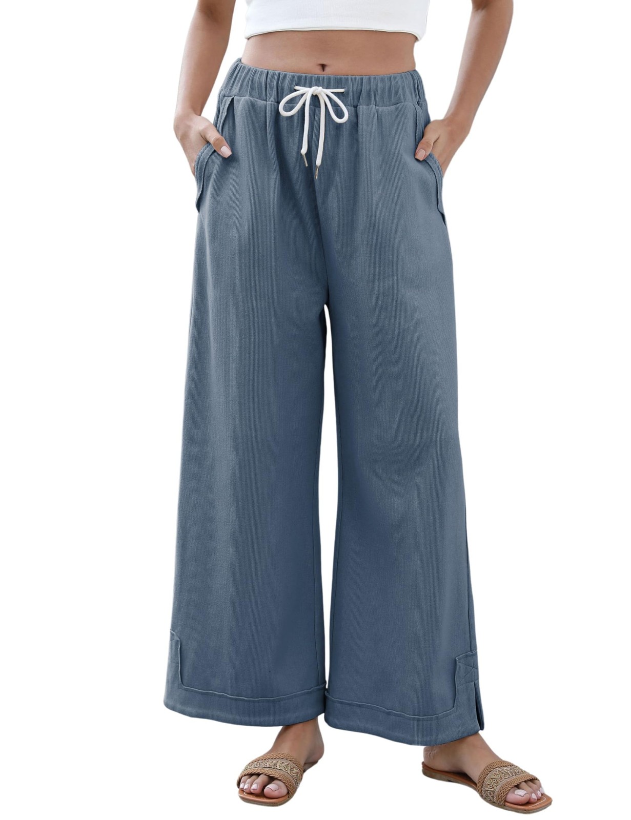 Athlisan Womens Baggy Wide Leg Palazzo Pants Casual Loose Drawstring Elastic Wai Athlisan Womens Baggy Wide Leg Palazzo Pants Casual Loose Drawstring Elastic Wai