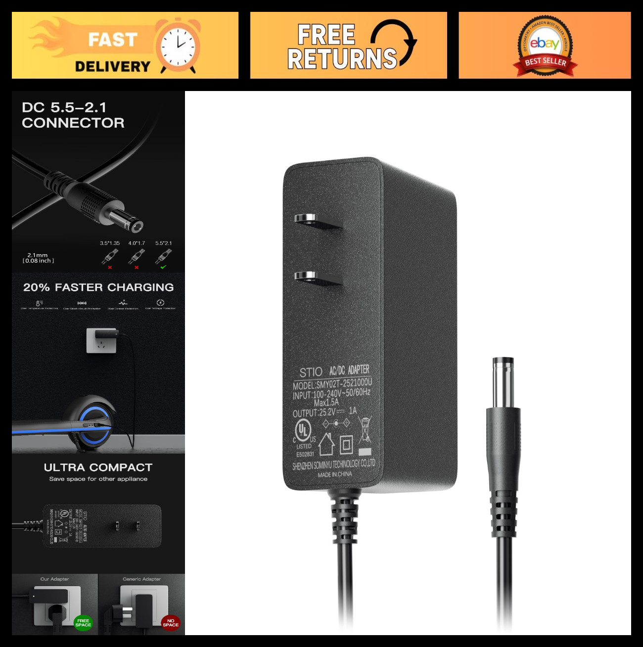 25.2V AC/DC Power Adapter for Ninebot Zing E8 E10 E12 C8 C9 C10 C20 E2 Plus Char 25.2V AC/DC Power Adapter for Ninebot Zing E8 E10 E12 C8 C9 C10 C20 E2 Plus Char