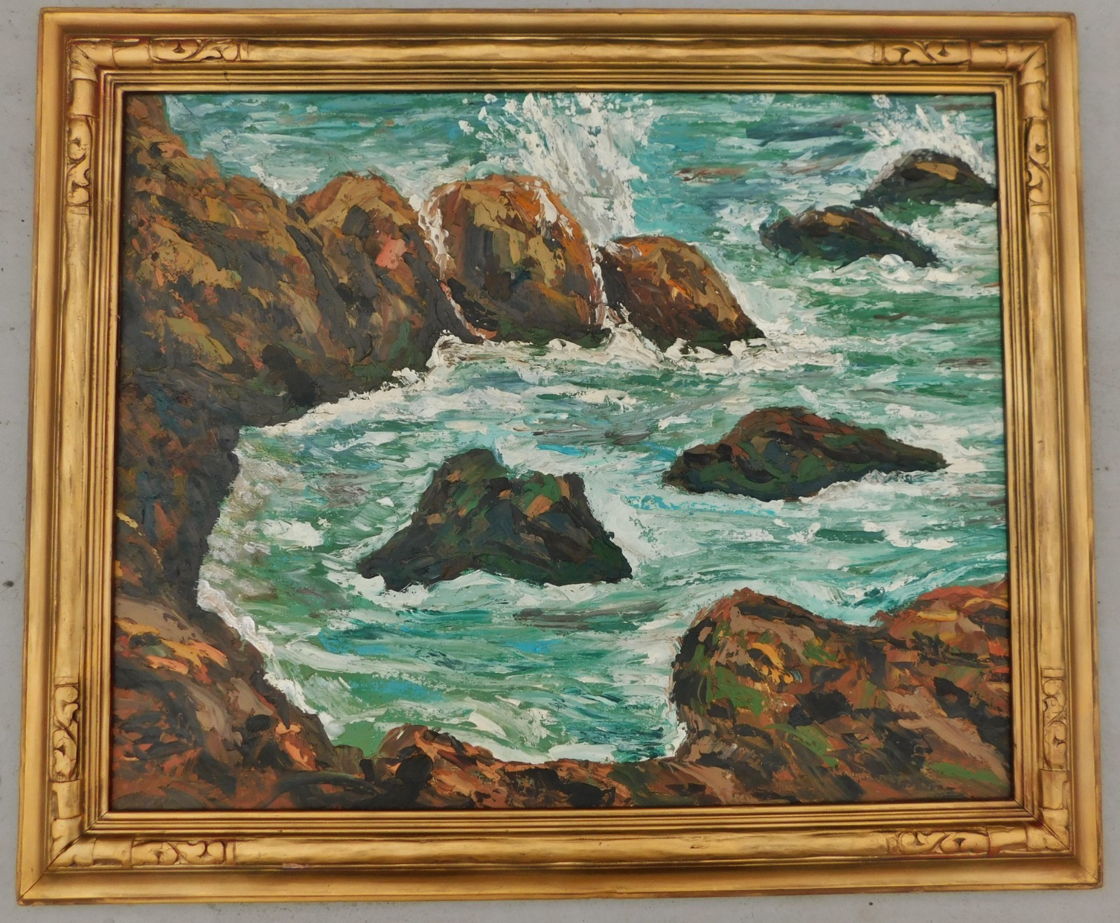 VTG Large 1960\'s IMPRESSIONIST Seascape Oil Painting IMPASTO  Don Miller 28 x 34