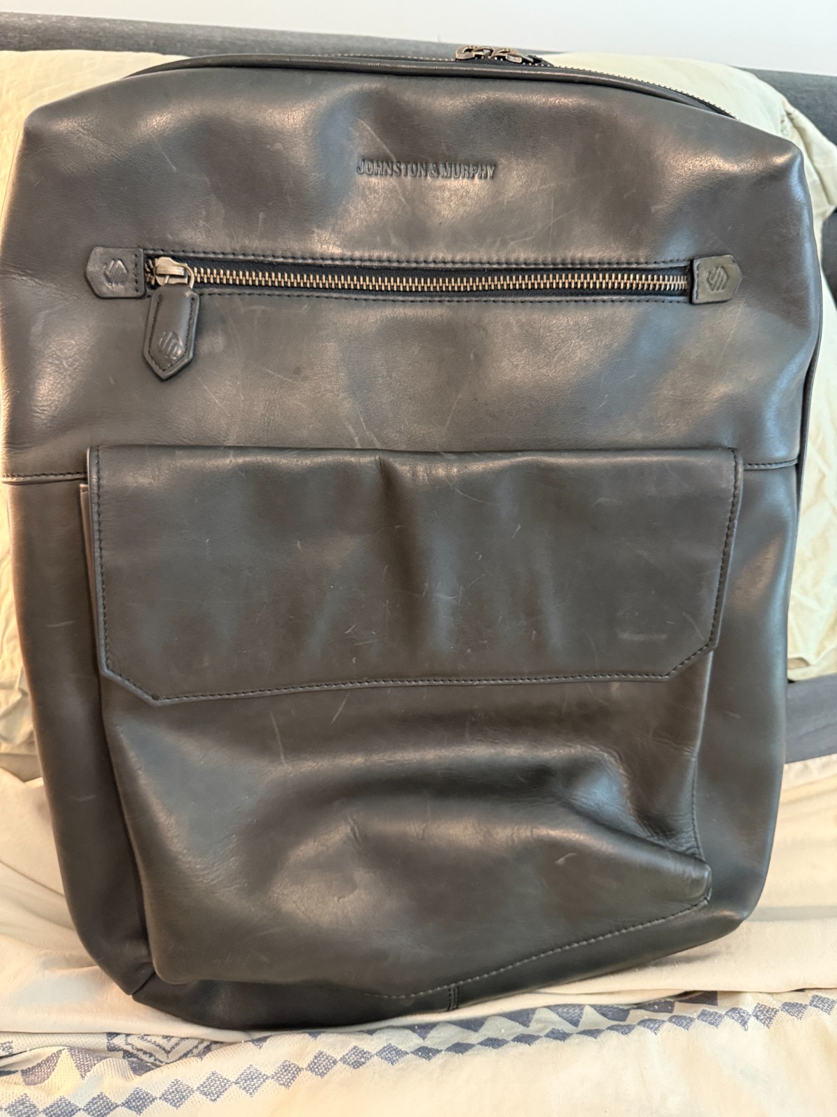 Johnston and Murphy Black Leather Commuter Backpack Holds 16 inch laptop